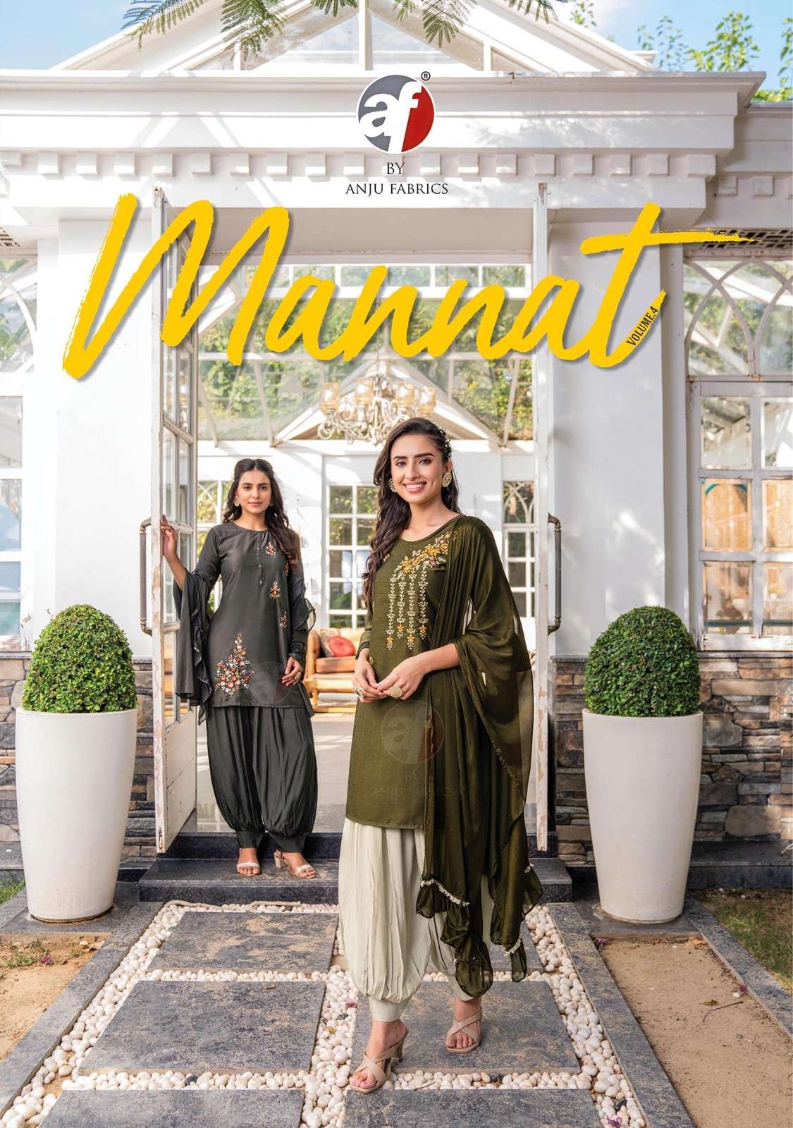 mannat vol 4 by anju fab fancy designer fullstitch kurti with afgani pant and dupatta catalog