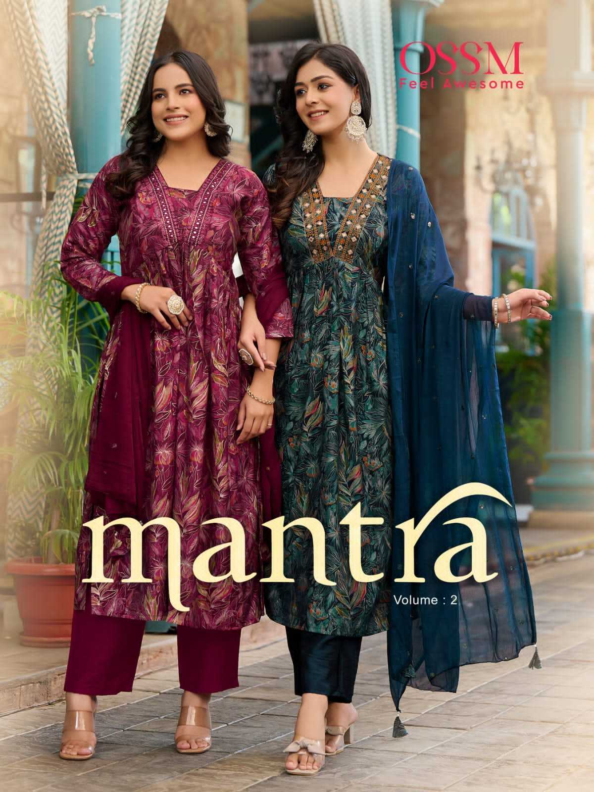 mantra vol 2 by ossm fashionable alia cut kurti bottom dupatta fullstitch collection