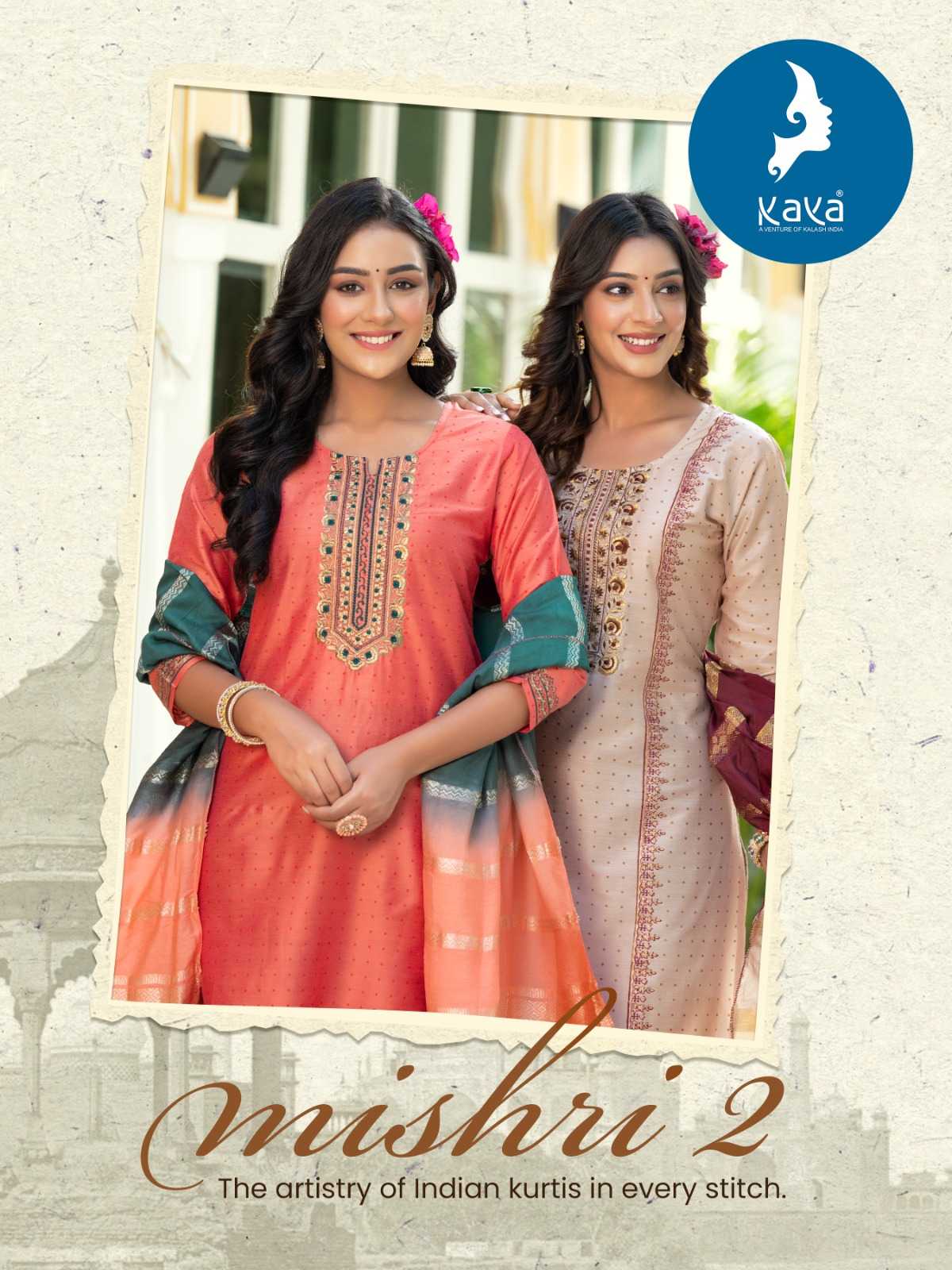 mishri vol 2 by kaya fancy straight kurti with pant and chanderi jacquard dupatta catalog