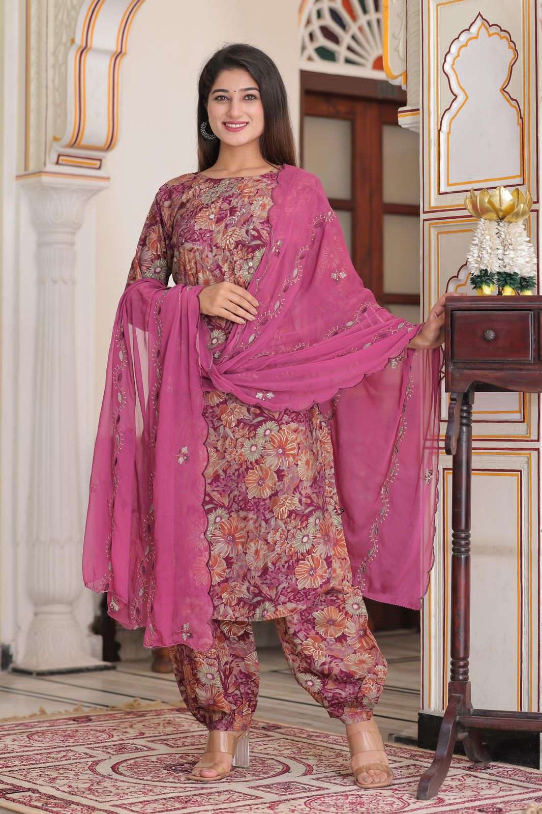 pr modal chanderi afghani 3 pcs readymade casual wear suit combo set