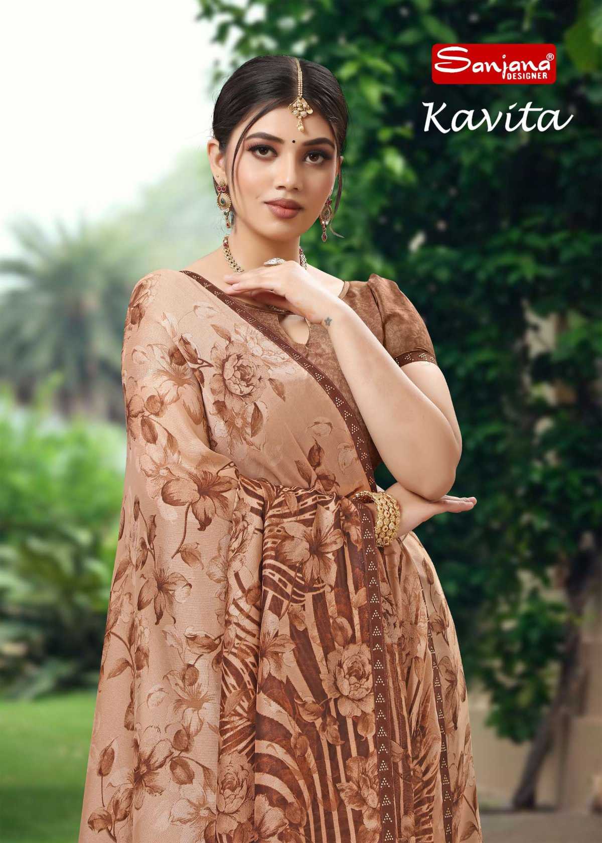 sanjana designer kavita adorable fancy swarovksi border saree collection