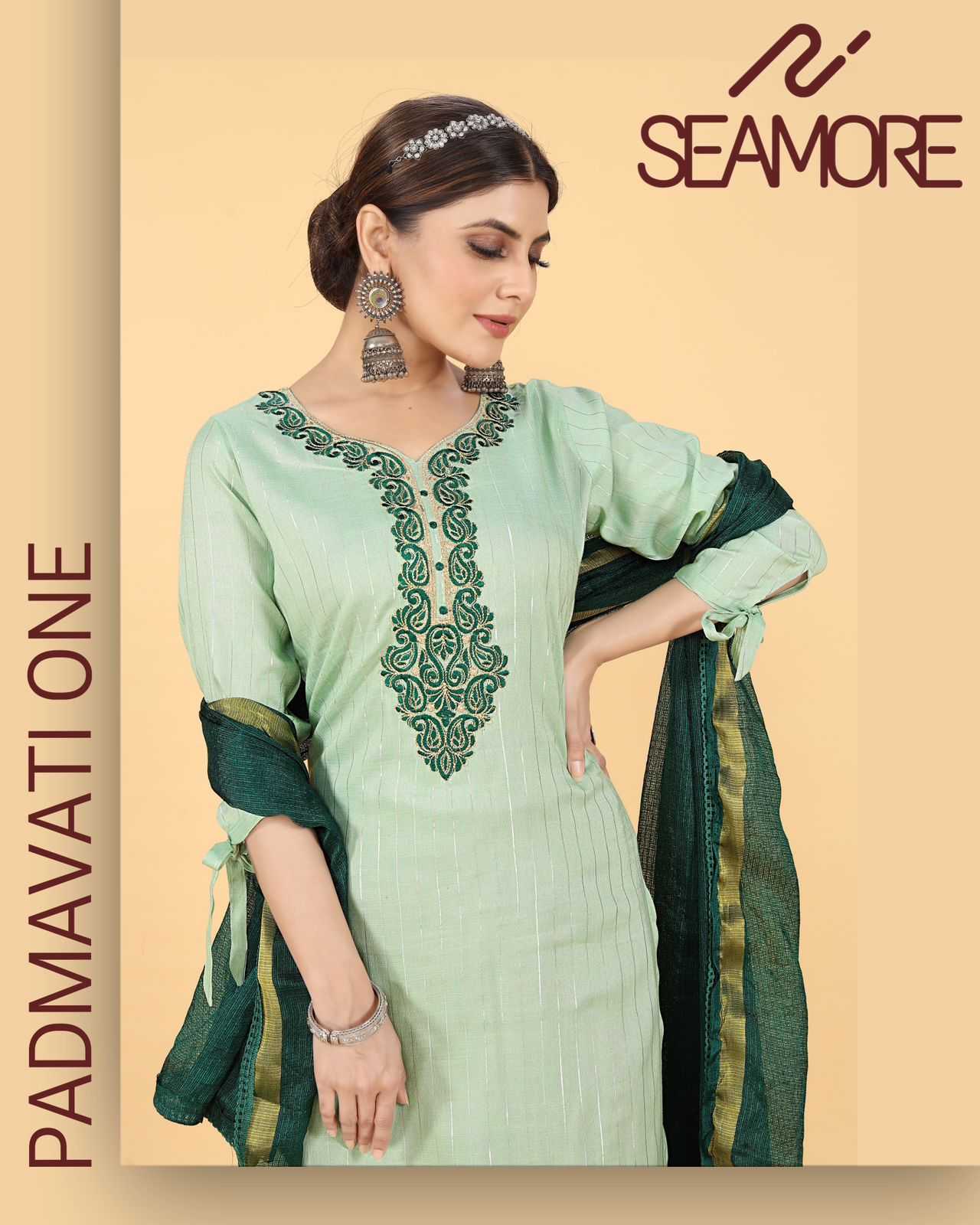 seamore padmavati one fullstitch fancy kurti pant dupatta set