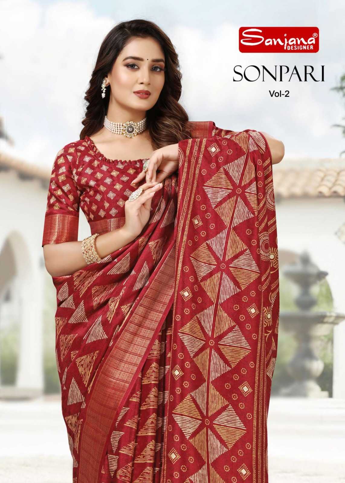 sonpari vol 2 by sanjana designer fancy jacquard border sarees catalog