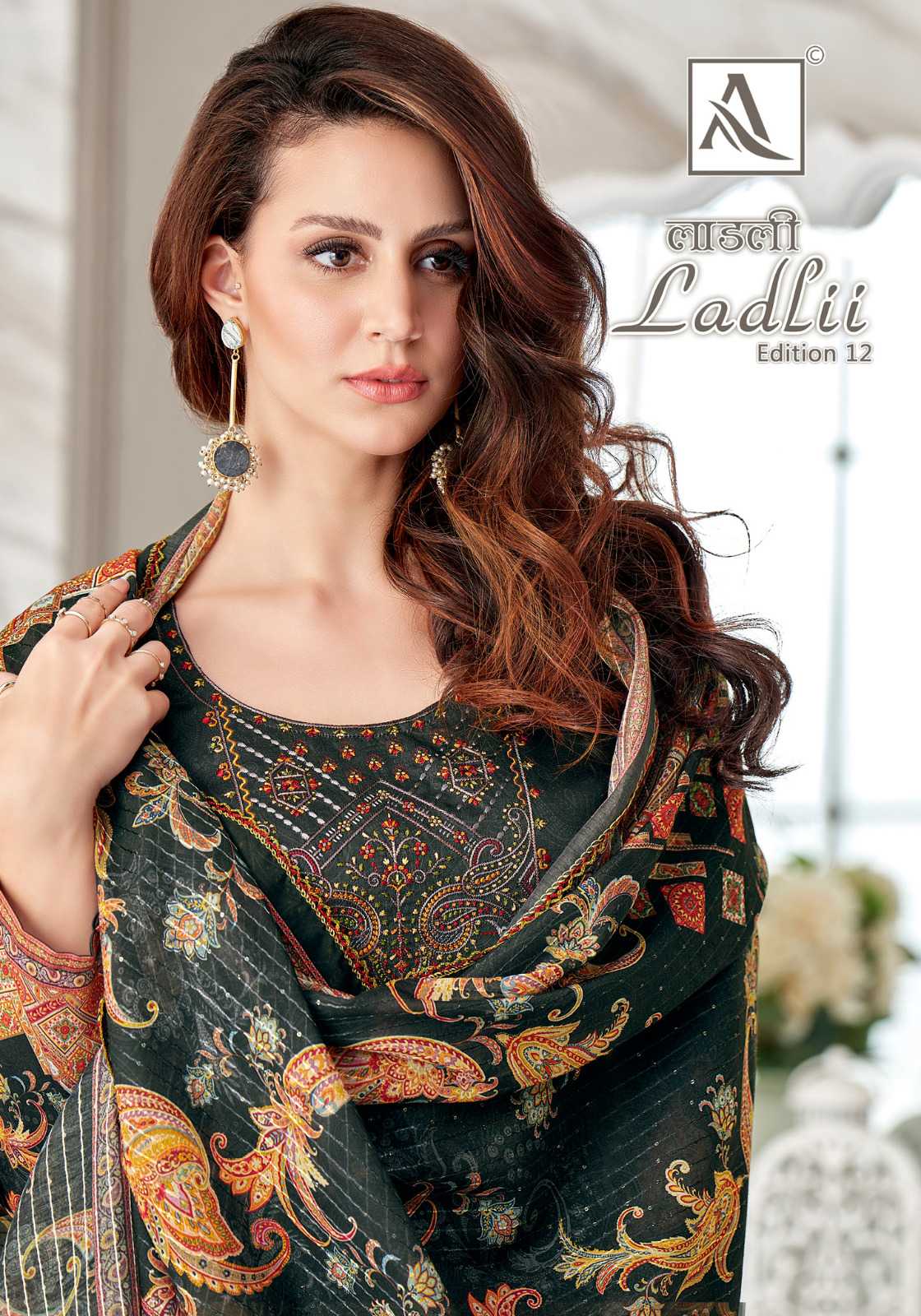 alok suit ladlii vol 12 fancy unstitch printed salwar kameez with mul dupatta