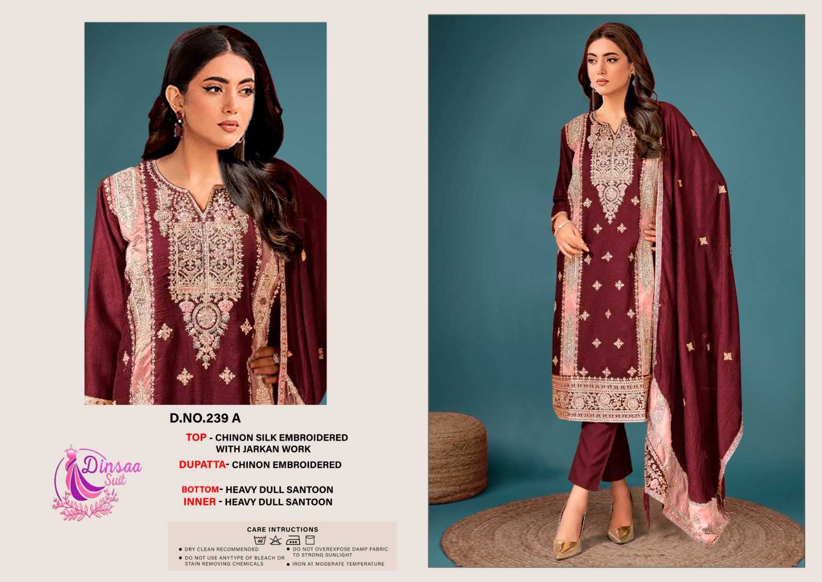 dinsaa 239 abc pakistani chinon silk embroidery unstitch salwar kameez