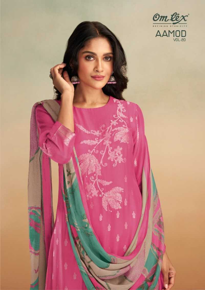 omtex aamod vol 20 fancy muslin jacquard handwork unstitch salwar kameez 