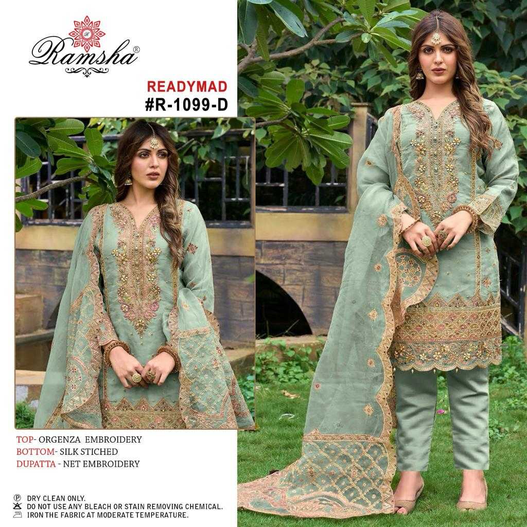 ramsha 1099 readymade pakistani organza embroidery kurti pant dupatta 