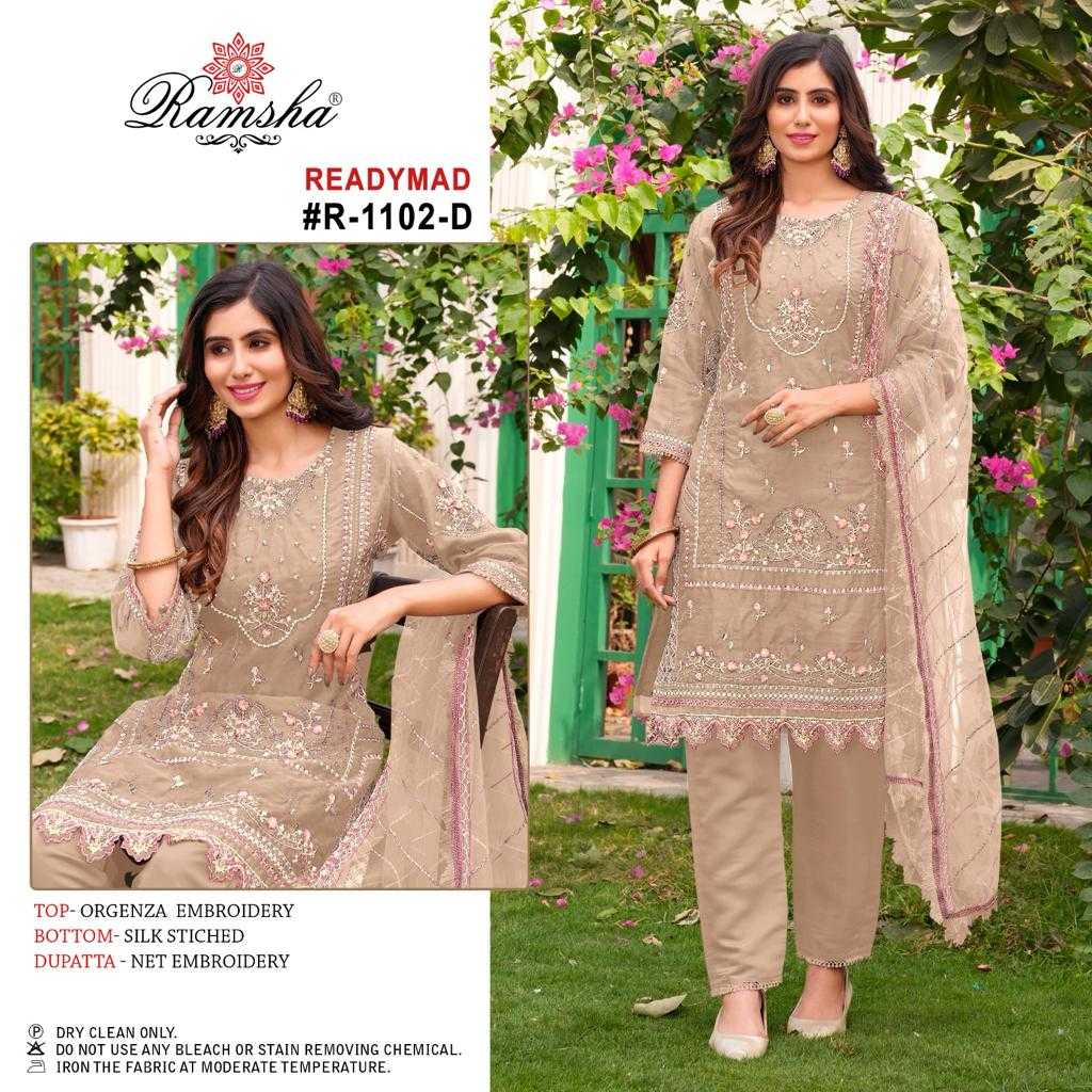 ramsha 1102 readymade pakistani organza embroidery kurti pant dupatta