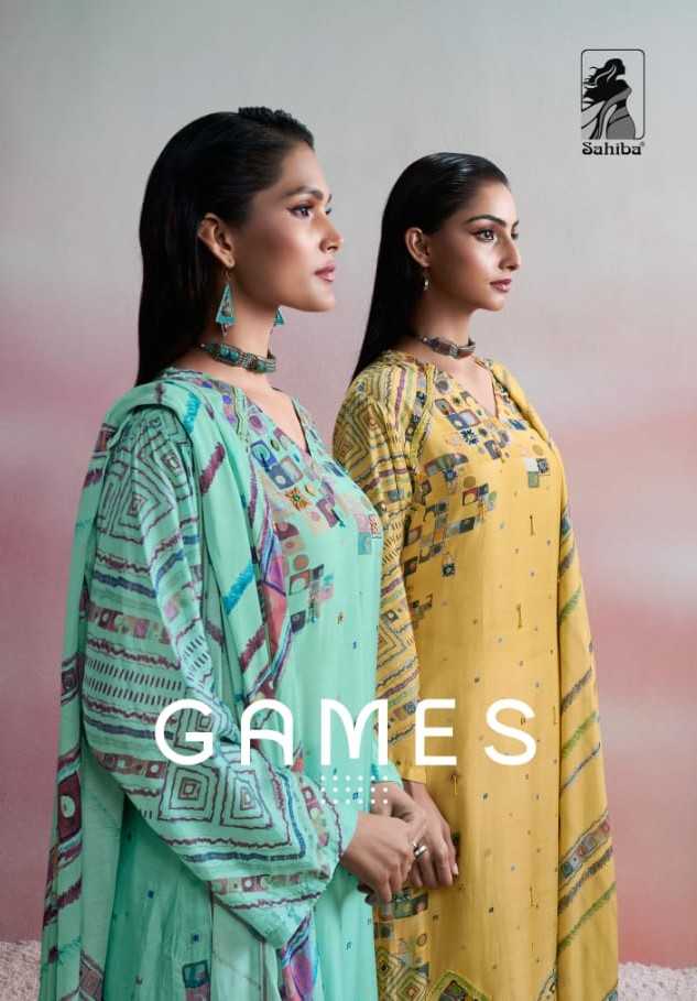 sahiba games muslin silk digital print handwork unstitch salwar kameez