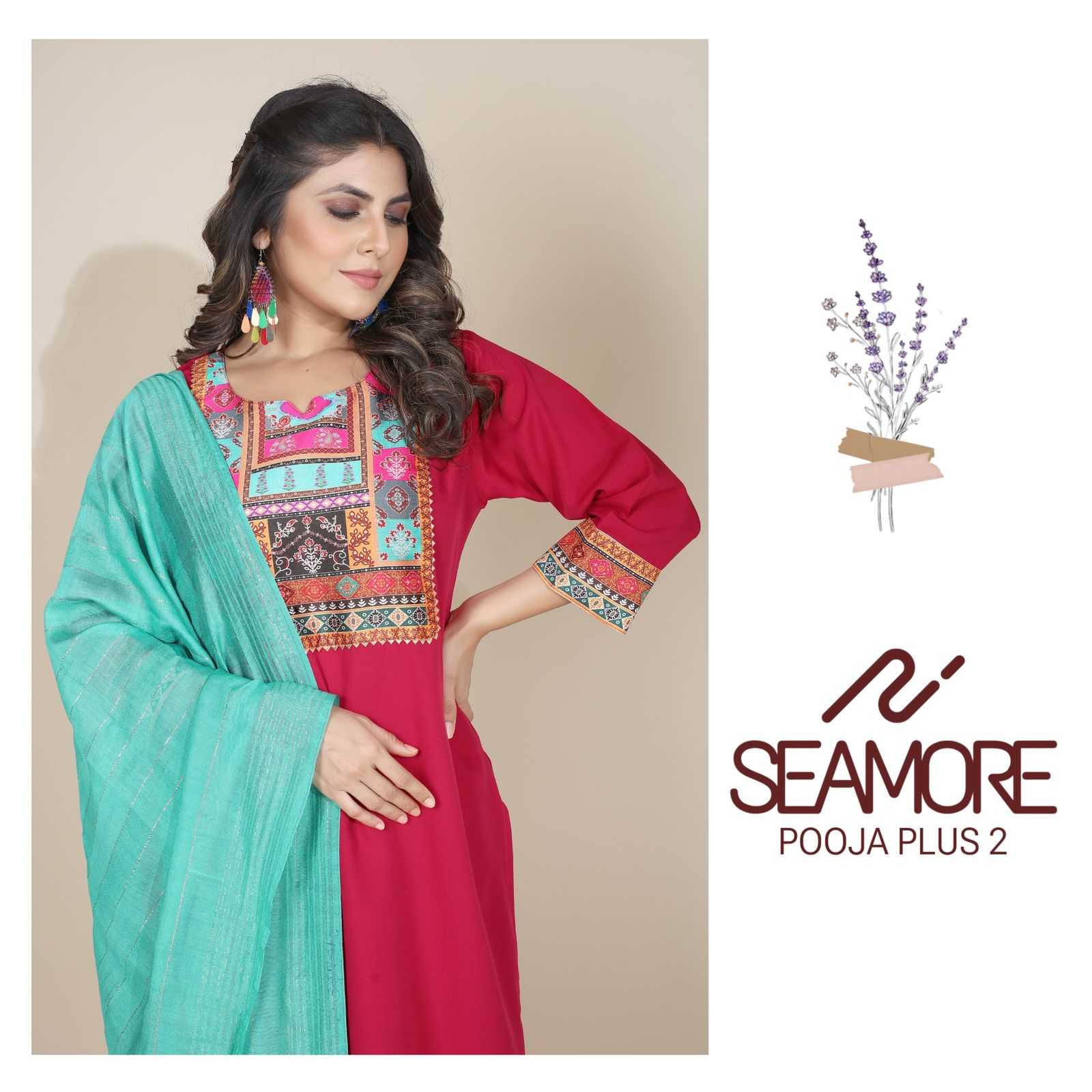 seamore pooja plus vol 2 fullstitch elegant digital print kurti pant dupatta