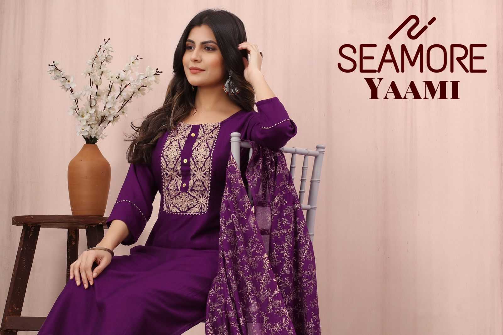 seamore yaami readymade beautiful chinon embroidery kurti pant dupatta