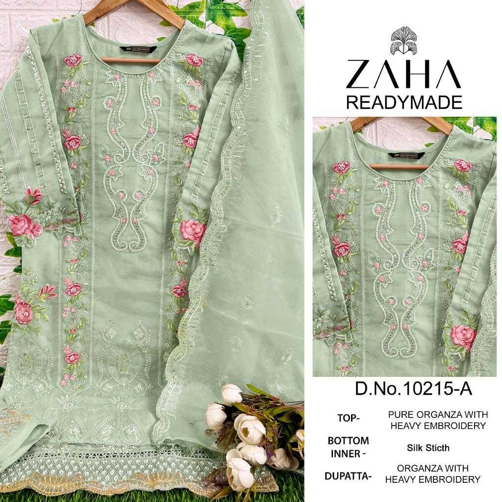 zaha 10215 ab readymade organza embroidery pakistani kurti pant dupatta