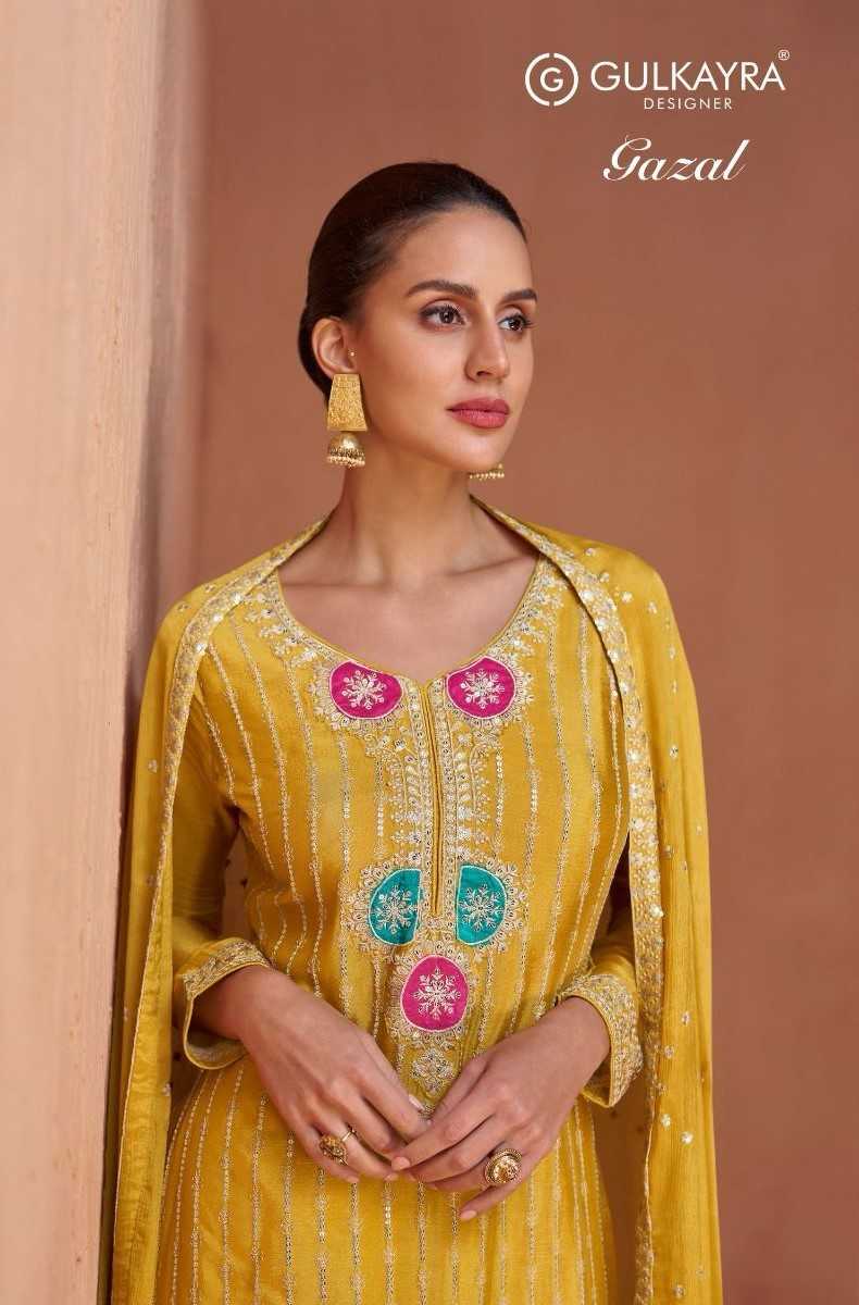 gulkayra gazal beautiful occasion wear designer fullstitch chinon kurti plazzo dupatta 