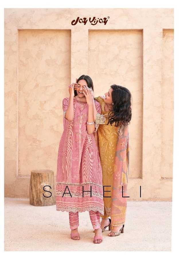 jayvijay saheli fancy muslin digital print with handwork unstitch salwar kameez