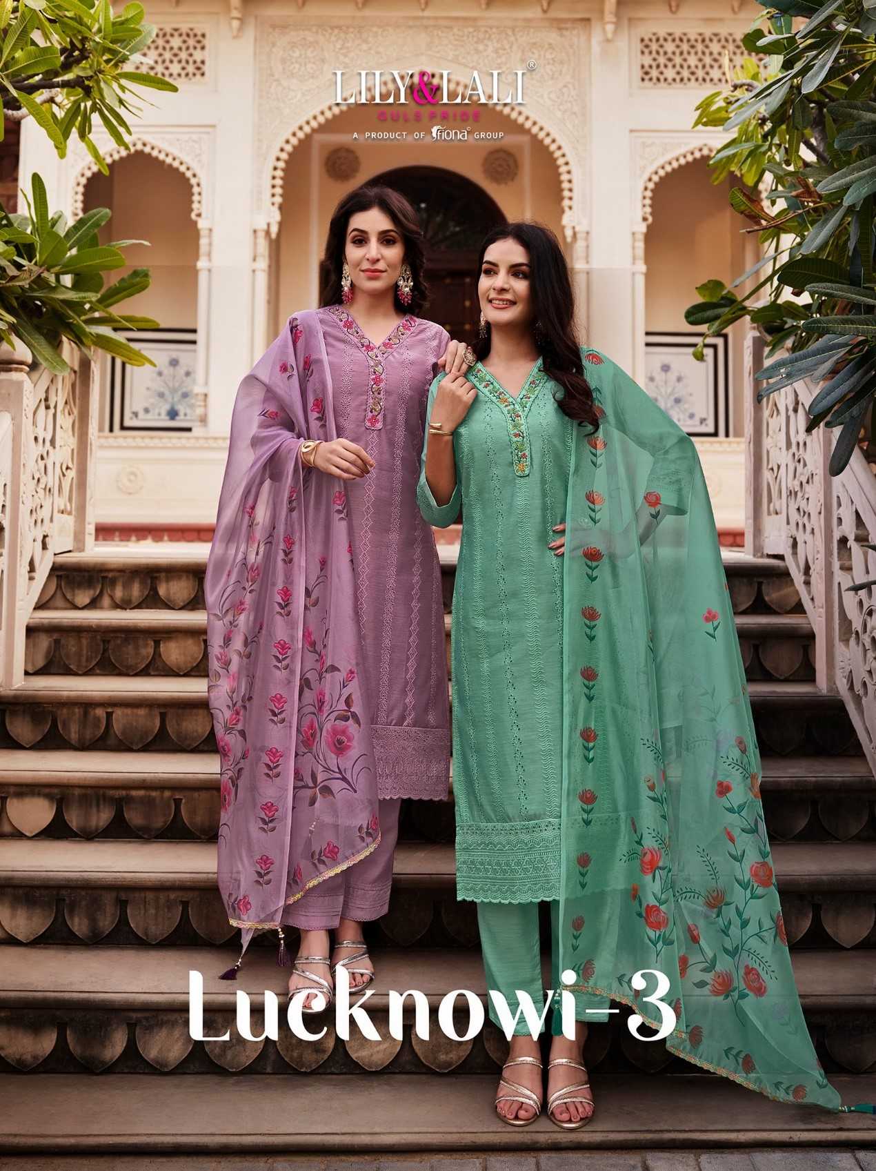 lily and lali lucknowi vol 3 readymade designer handwork salwar kameez with organza print dupatta