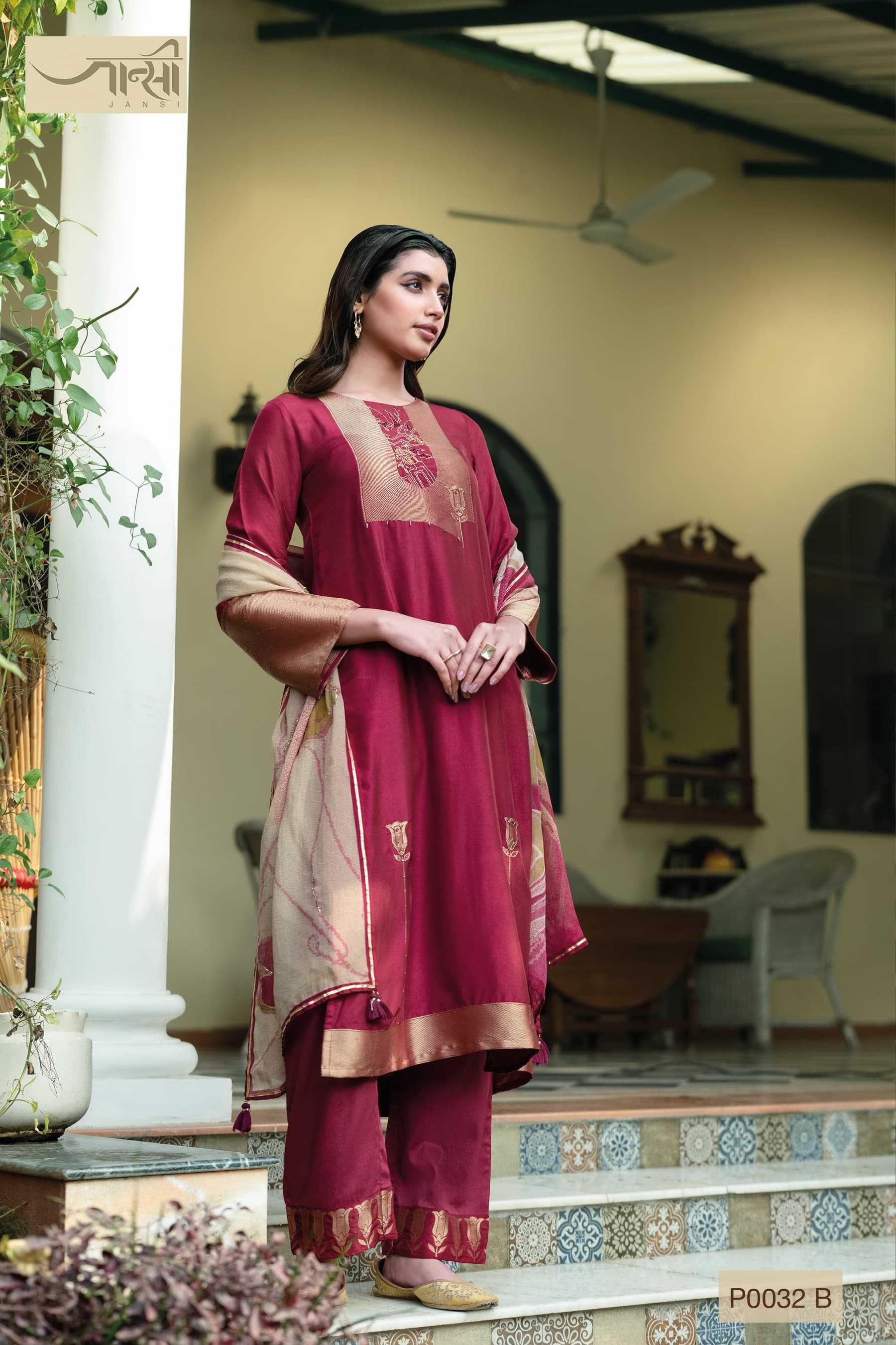 omtex jansi p0032 bc readymade occasion wear kurti pant dupatta combo set