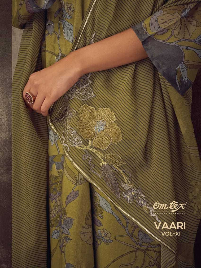 omtex vaari vol 11 fancy muslin digita print with handwork unstitch suit