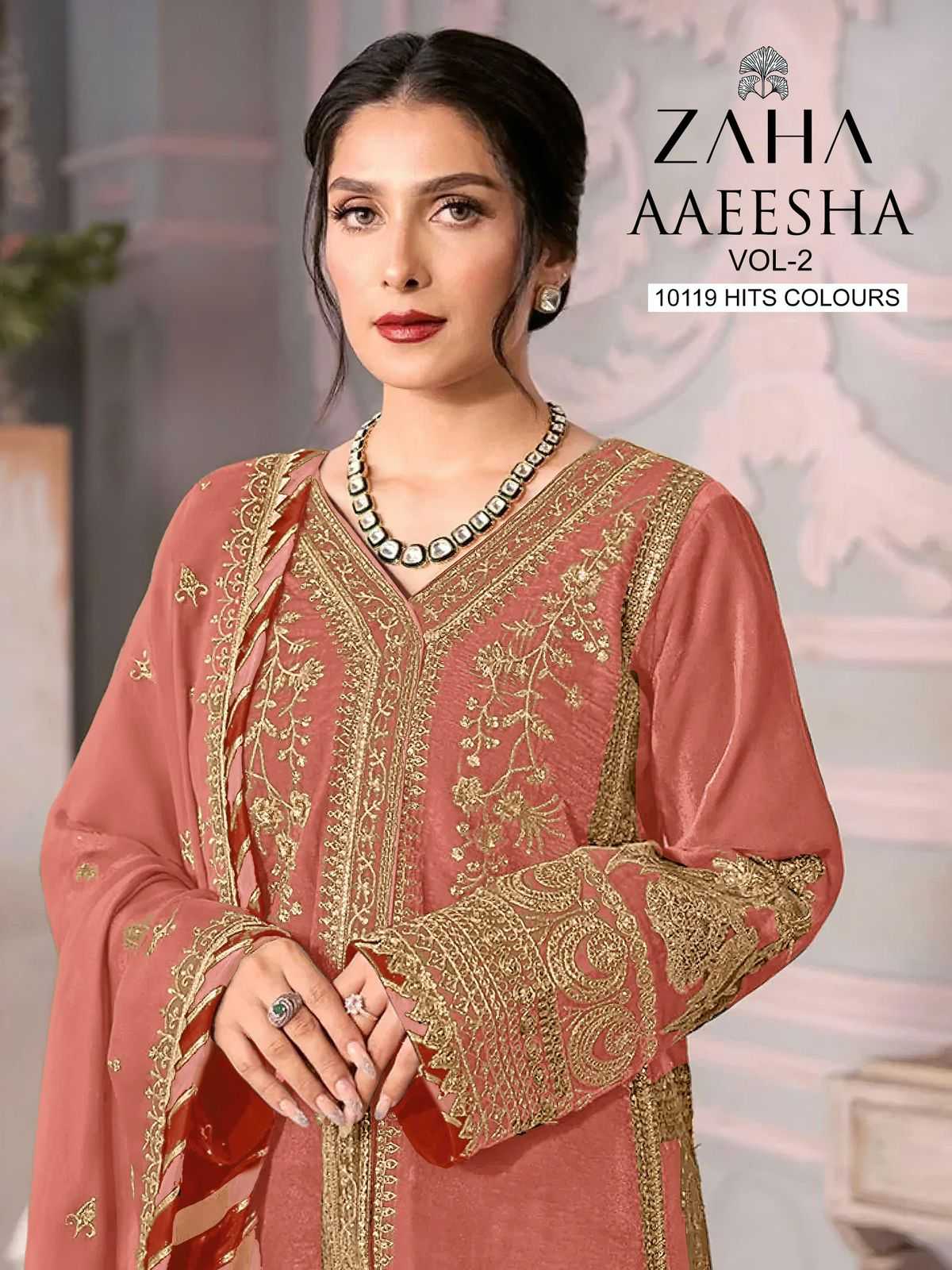 zaha aaeesha vol 2 10119  a 1234  designer pakistani unstitch suit