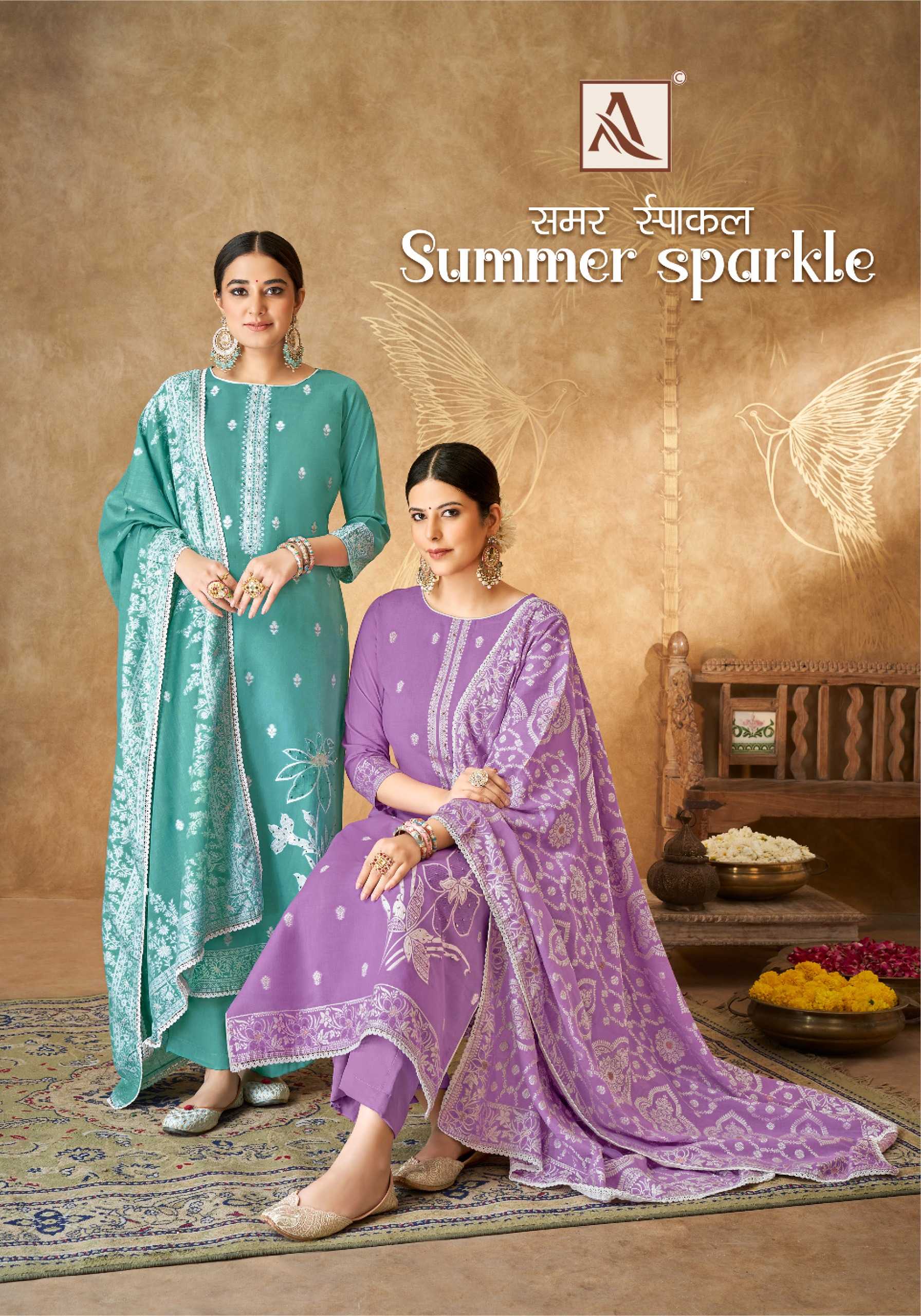 alok suit summer sparkle festive wear handwork unstitch suit