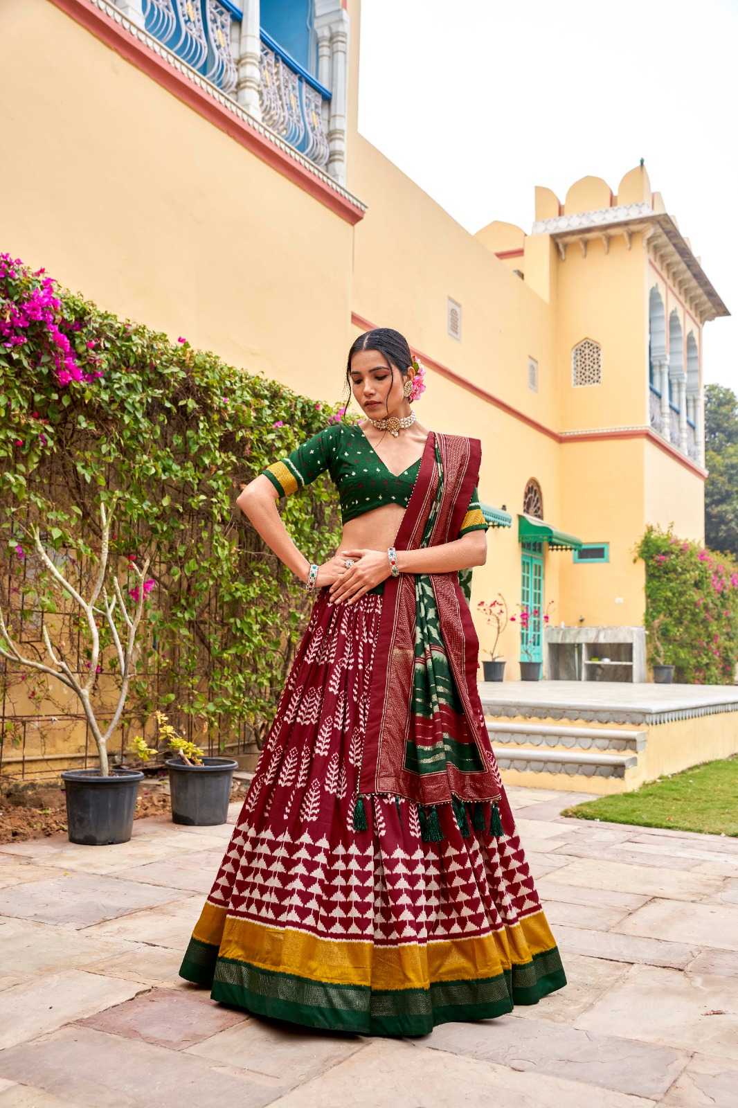 Roop Sangam - A blue Ghagra dress is always in style . Dark blue Ghagra  choli which has a tassel lace on the side will look fabulous with  geometrical patterns and beautiful