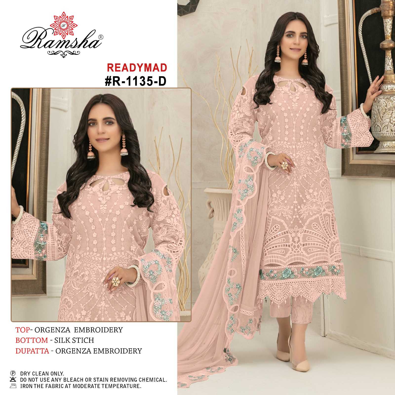 ramsha 1135 pakistani designer embroidery kurti bottom dupatta readymade collection