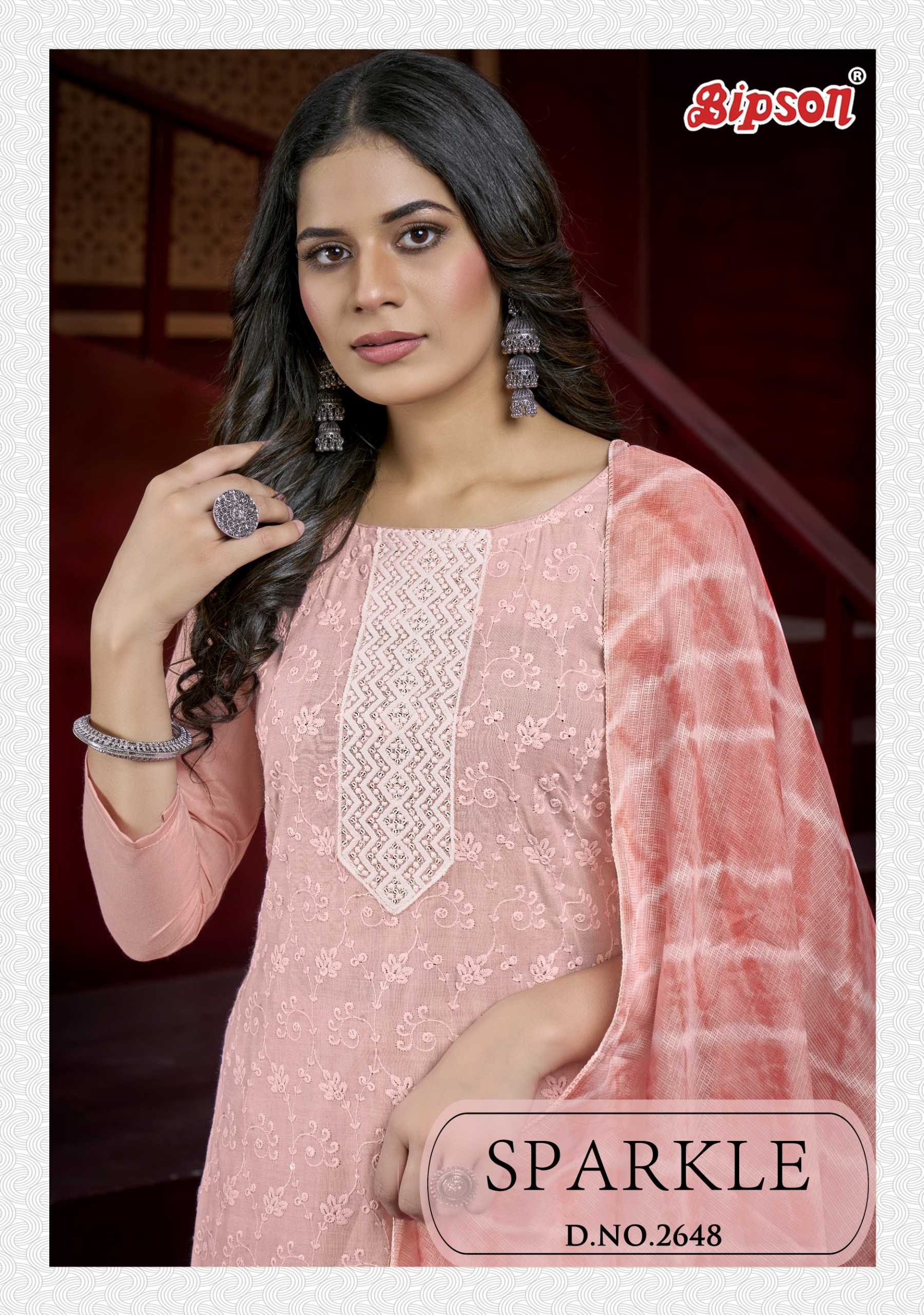 2648 by bipson prints new trendy cotton fancy sequence with schiffli work salwar kameez