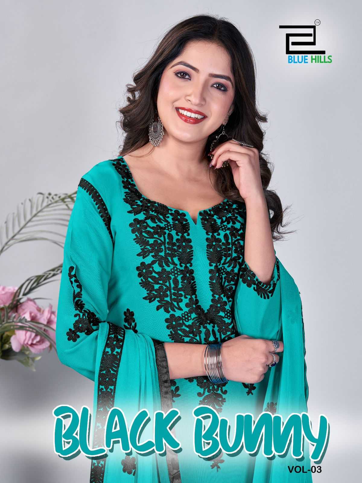 blue hills black bunny vol 3 casual wear full stitch top bottom dupatta catalog