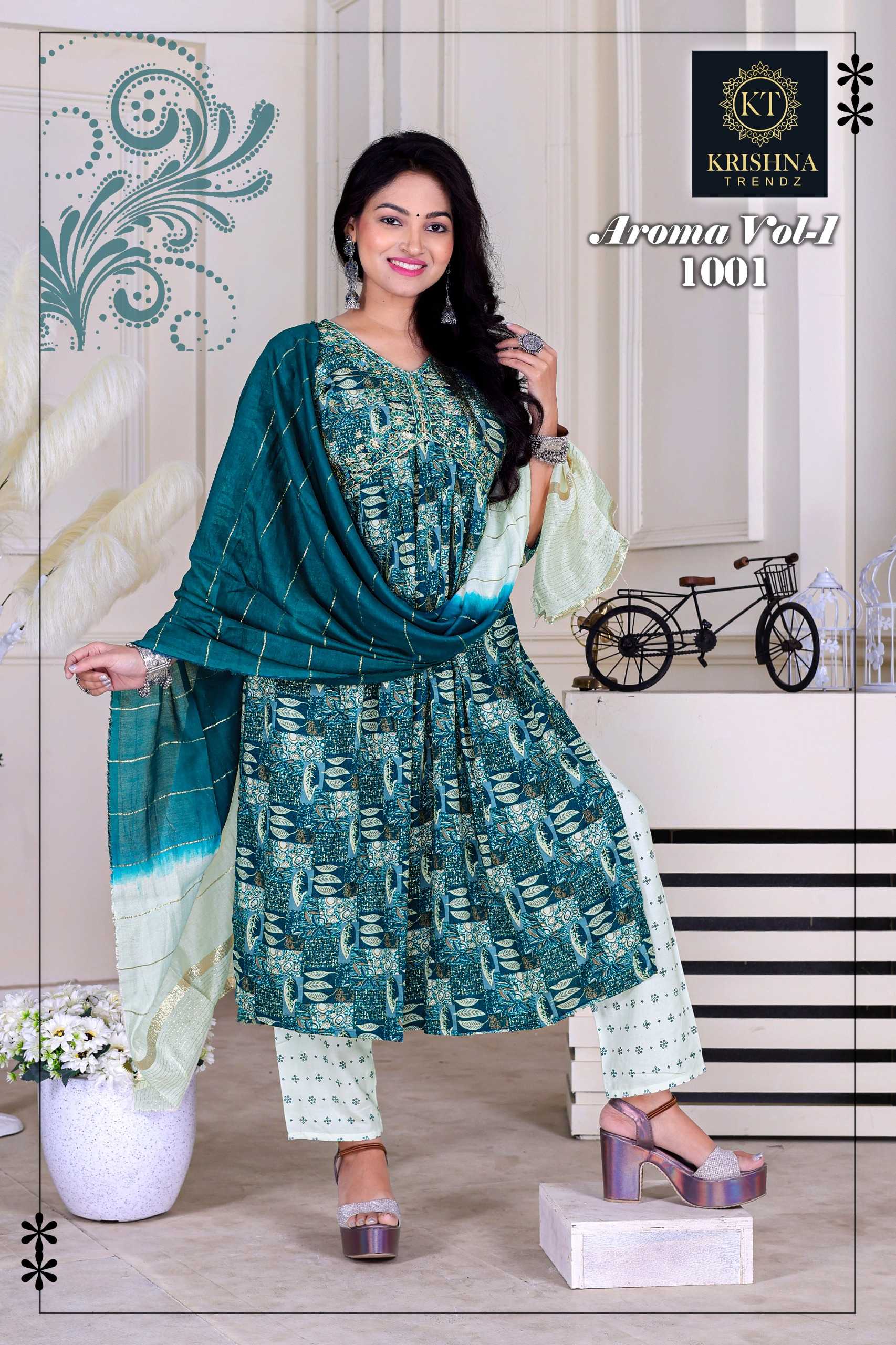 krishna trendz aroma vol 1 fully stitch rayon latest aaliya cut salwar kameez 