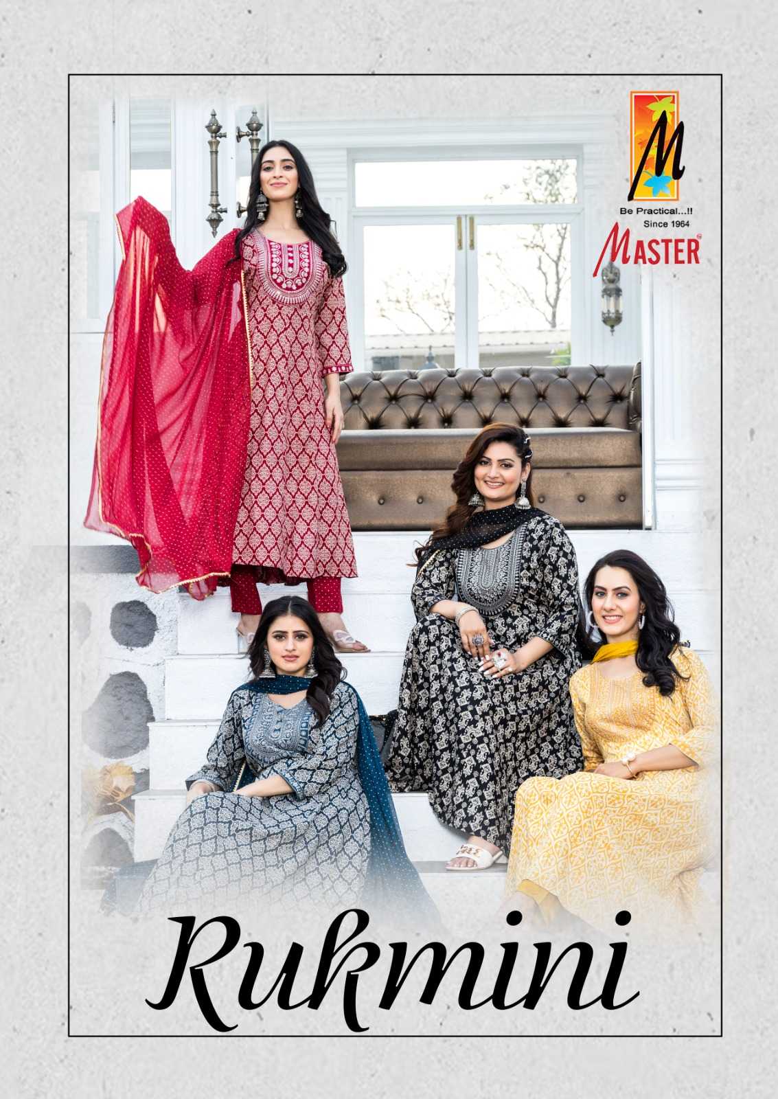 master rukmini rayon print anarkali 3pcs readymade at good price 