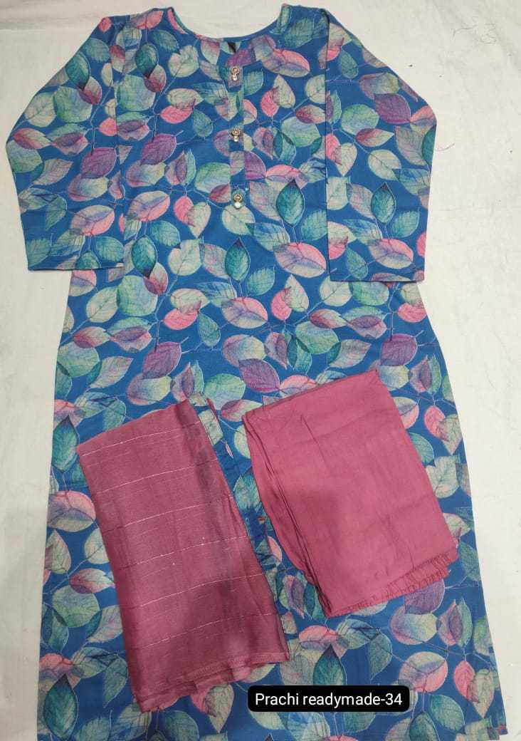 prachi readymade linen top with rayon bottom and chiffon dupatta set 