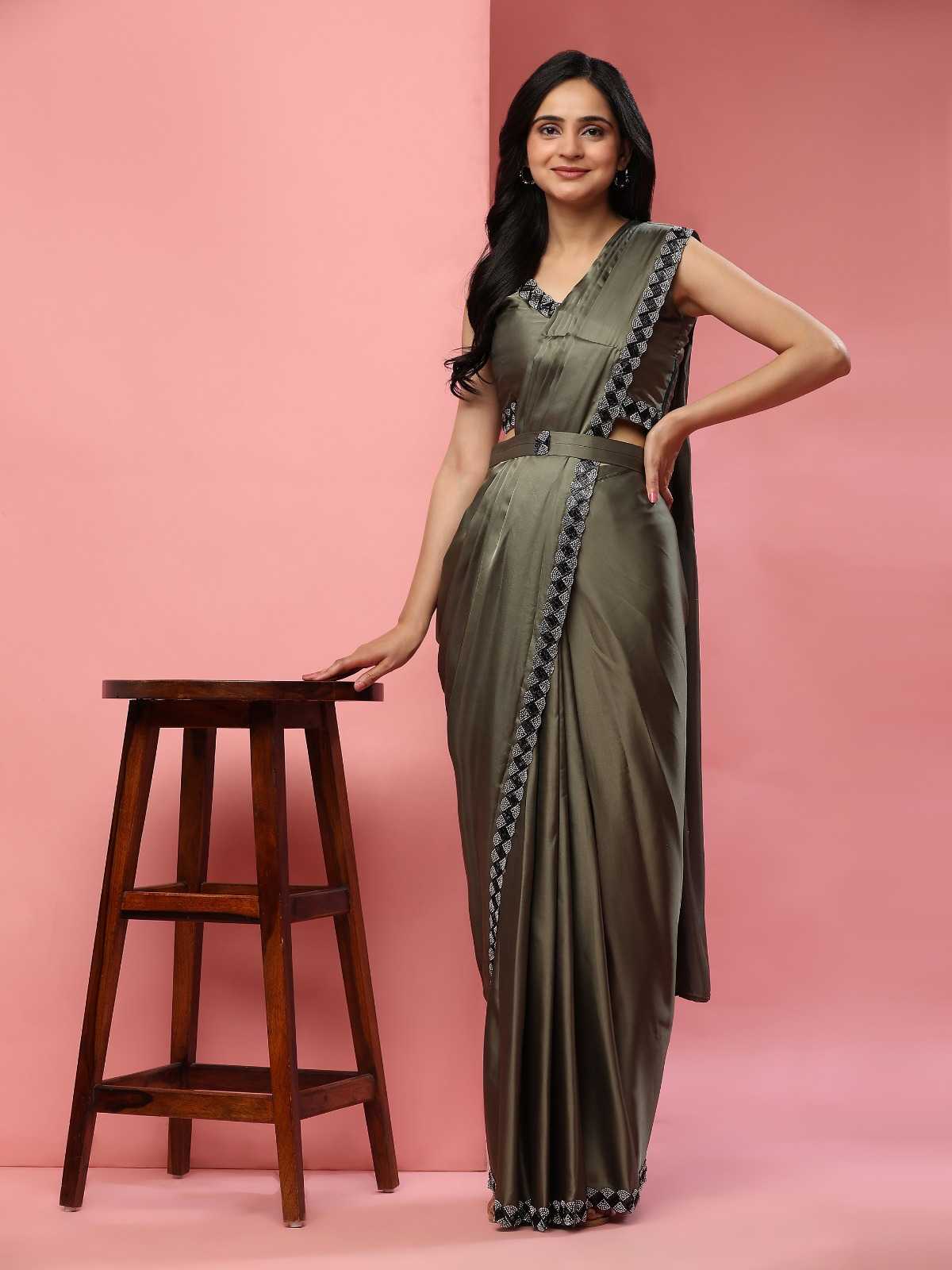 pr 102096 new trendy satin silk with stone border party look fancy ready to wear sarees