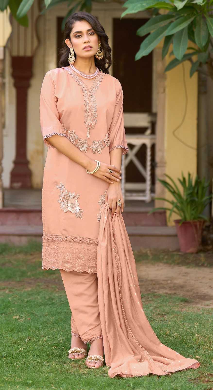 1175 by ramsha fashionable design roman silk embroidery work full stitch pakistani 3pcs dress