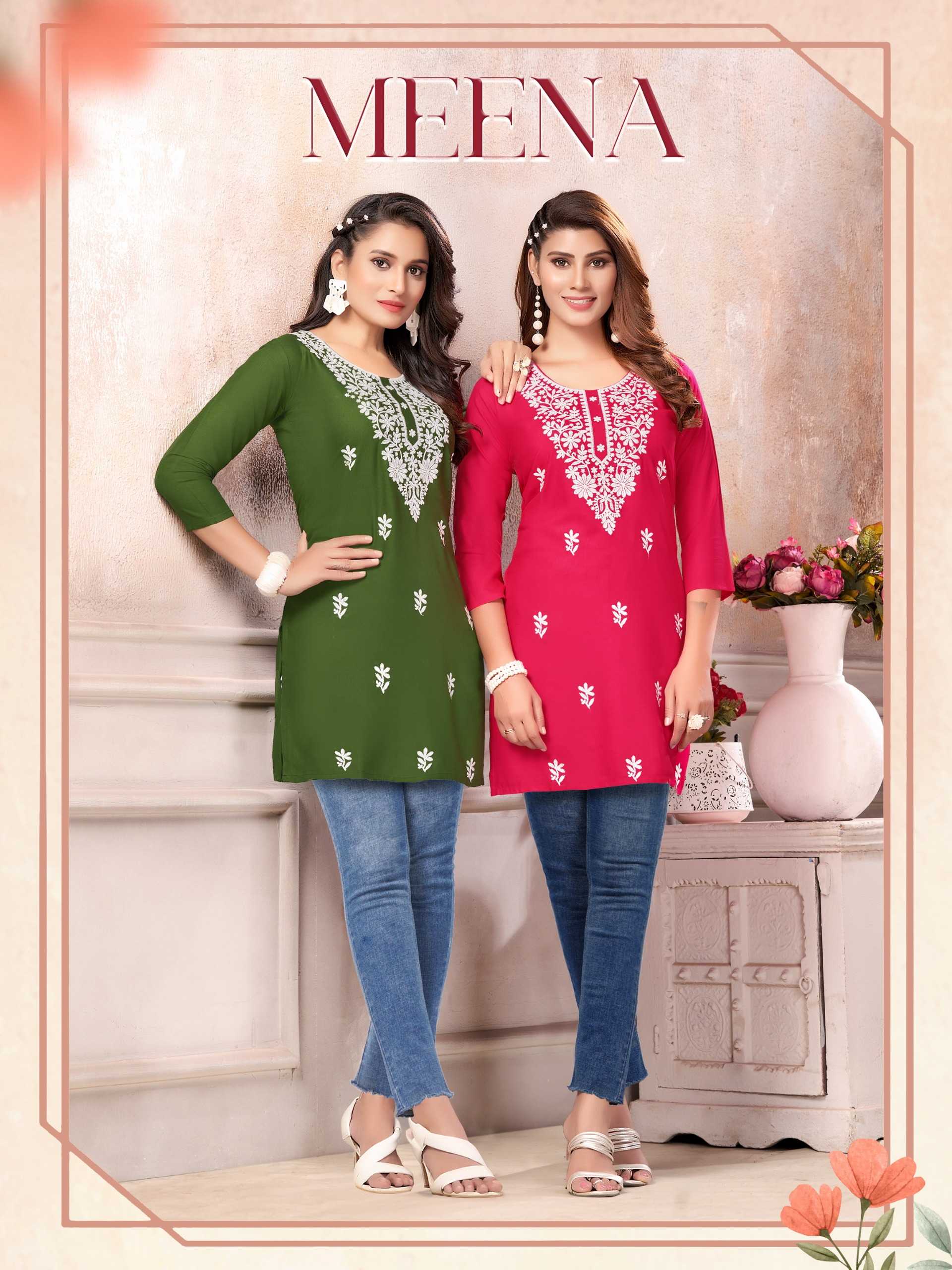 aanchi launch meena embroidery work stylish outfit fully stitch short top wholesaler 