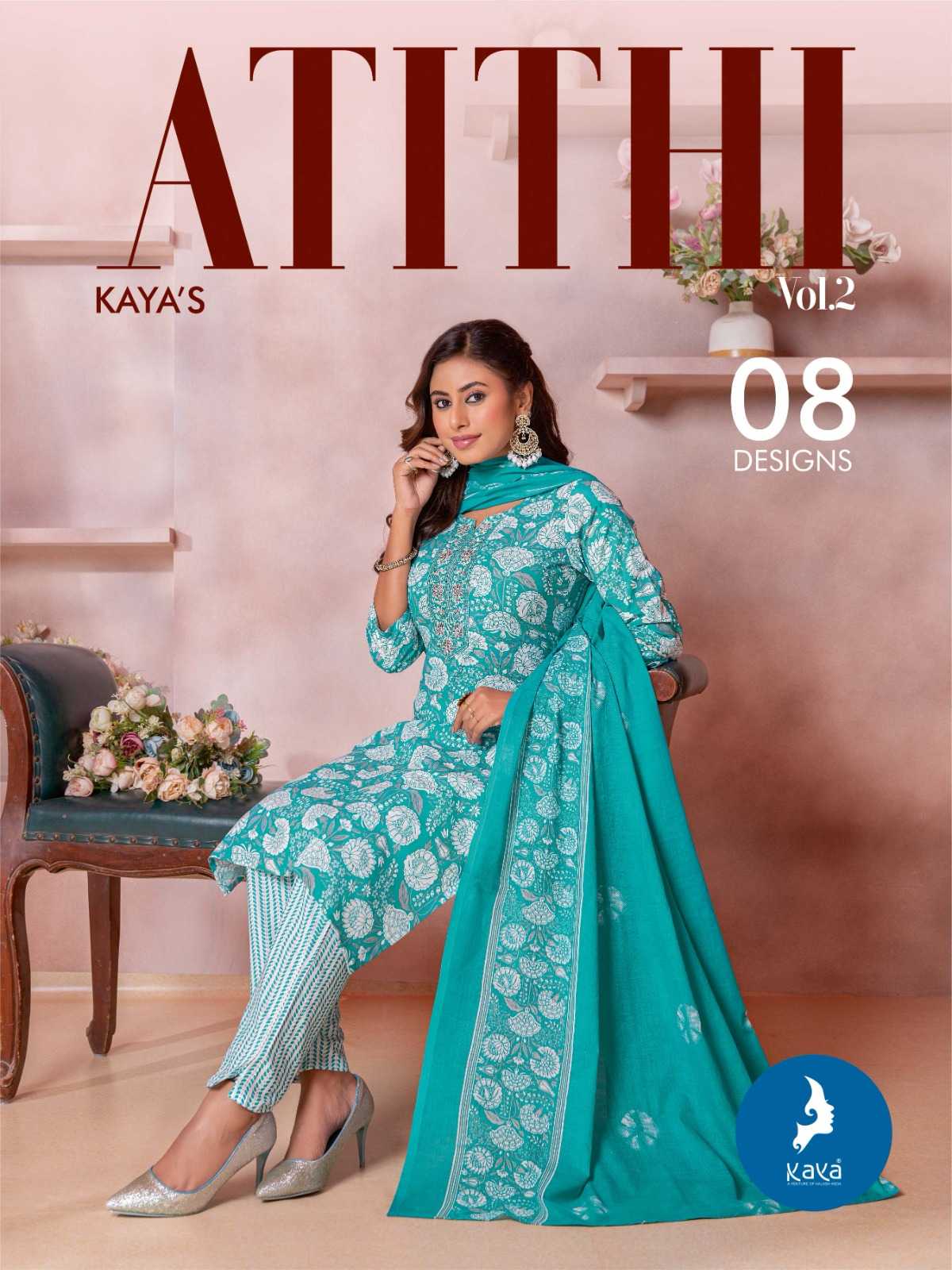 atithi vol 2 by kaya full stitch super hit design cotton print straight cut salwar suit 