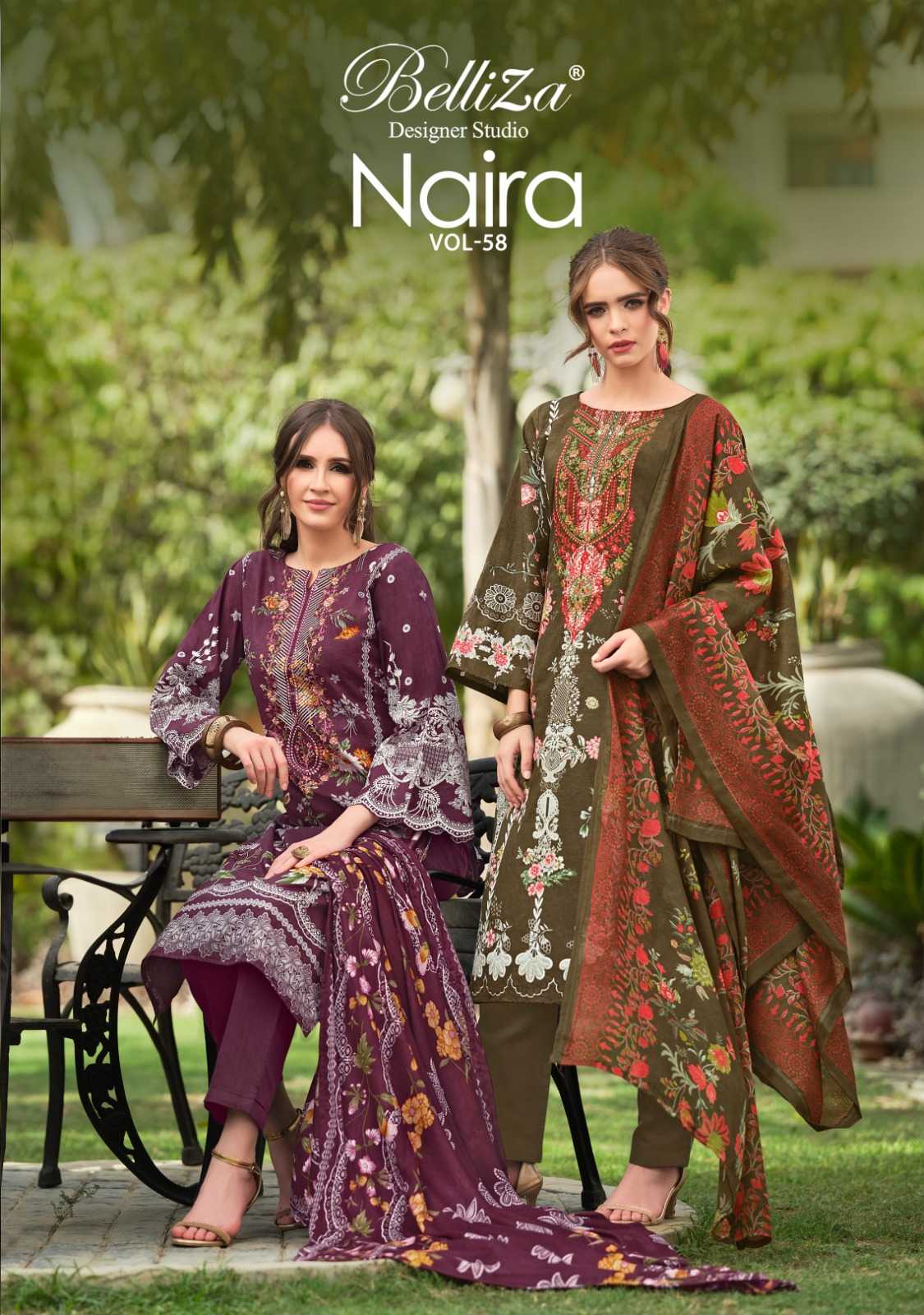 belliza designer naira vol 58 fancy cotton digital prints simple pakistani 3pcs dress