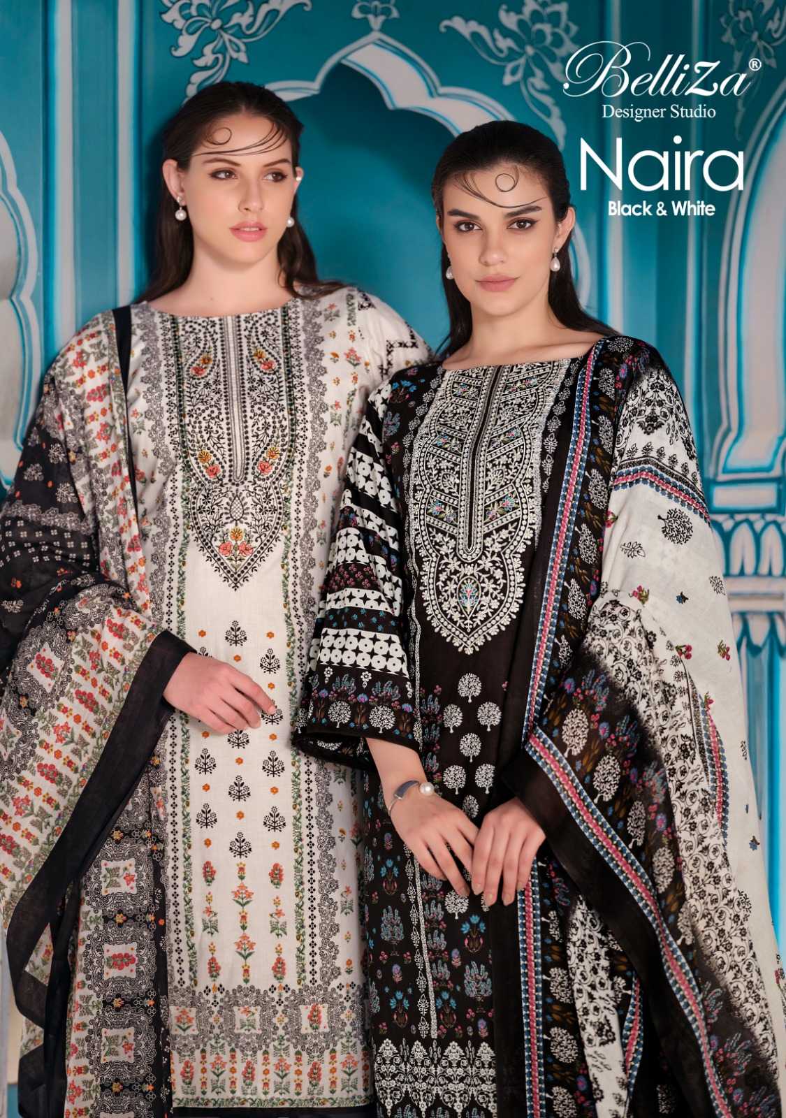 belliza designer studio naira black and white pure cotton unstitched casual beautiful salwar kameez  
