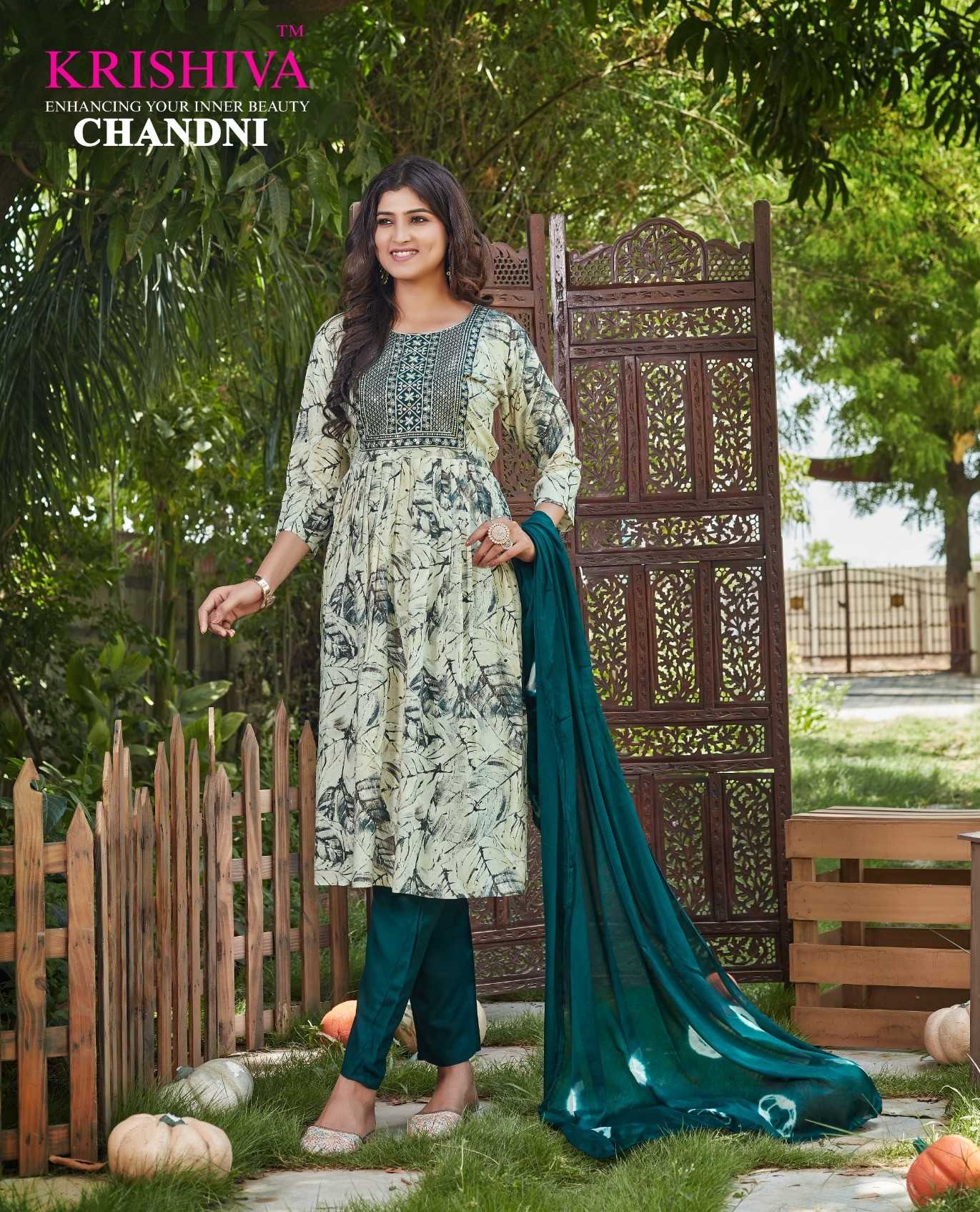 chandni by krishiva readymade amazing neck work rayon casual wear salwar suit  