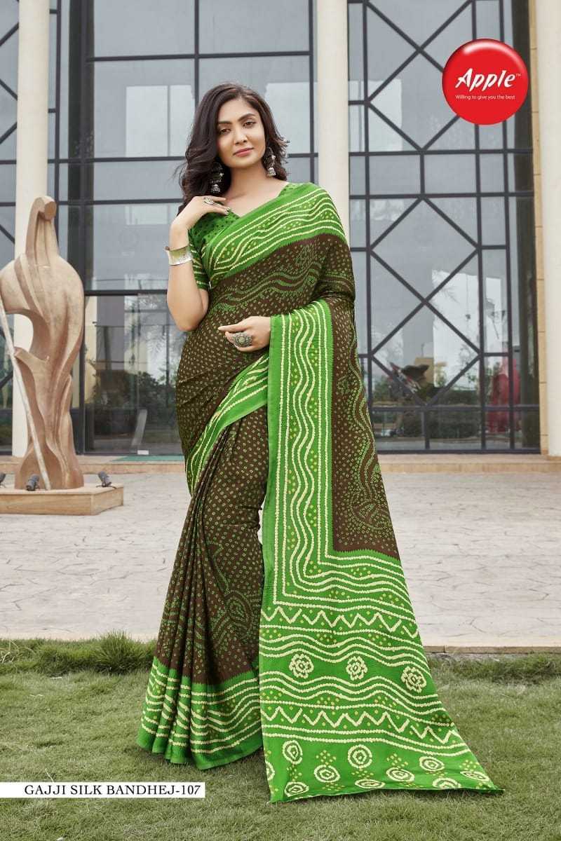 gajji silk bandhej by apple colour addition japan crape saree exports 