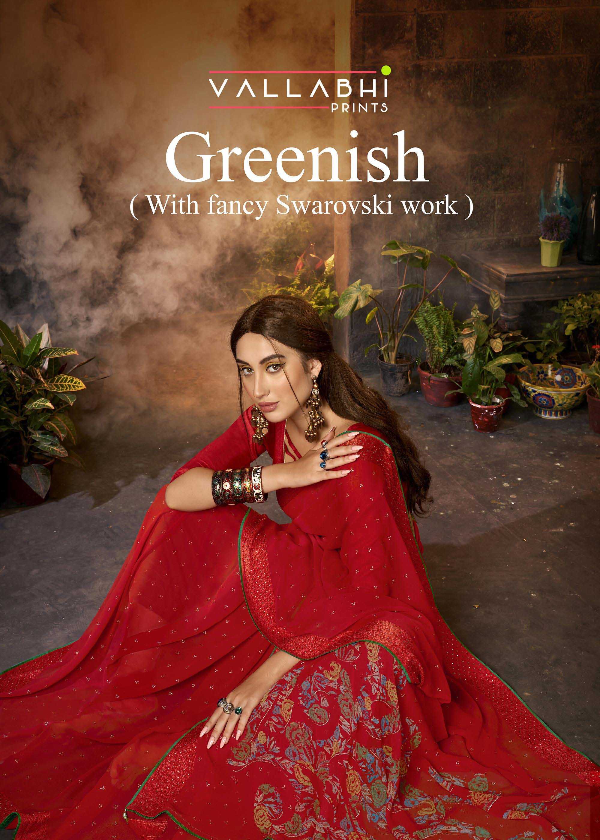 greenish by vallabhi prints 17631-17638 series elegant look georgette saree wholesaler