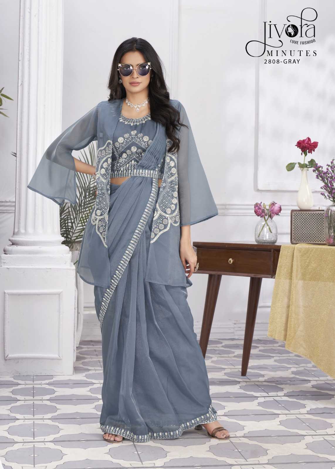 jivora minutes exclusive premium georgette embroidery work stylish indian drape sarees 