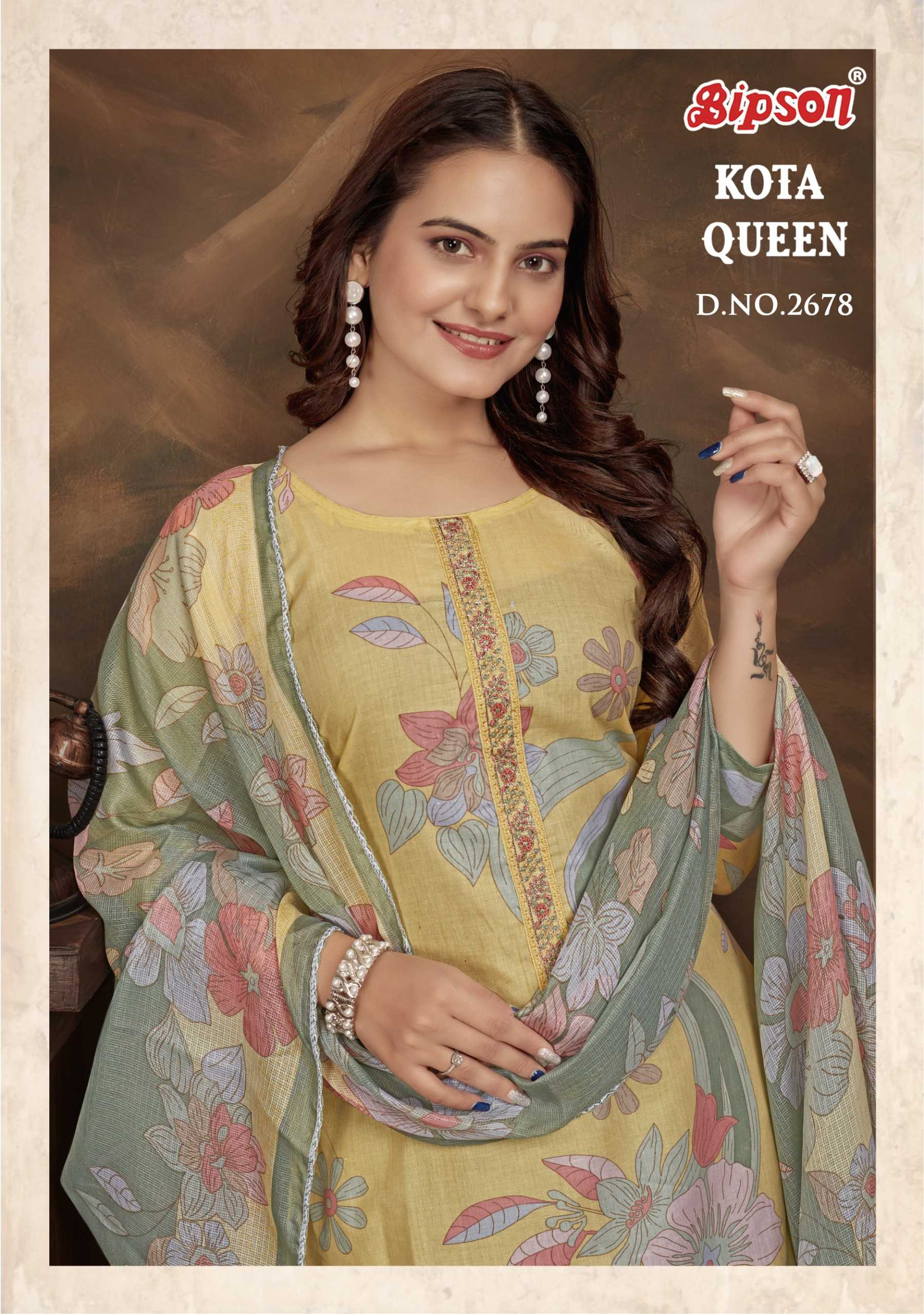 kota queen 2678 by bipson print embroidery work dress material 