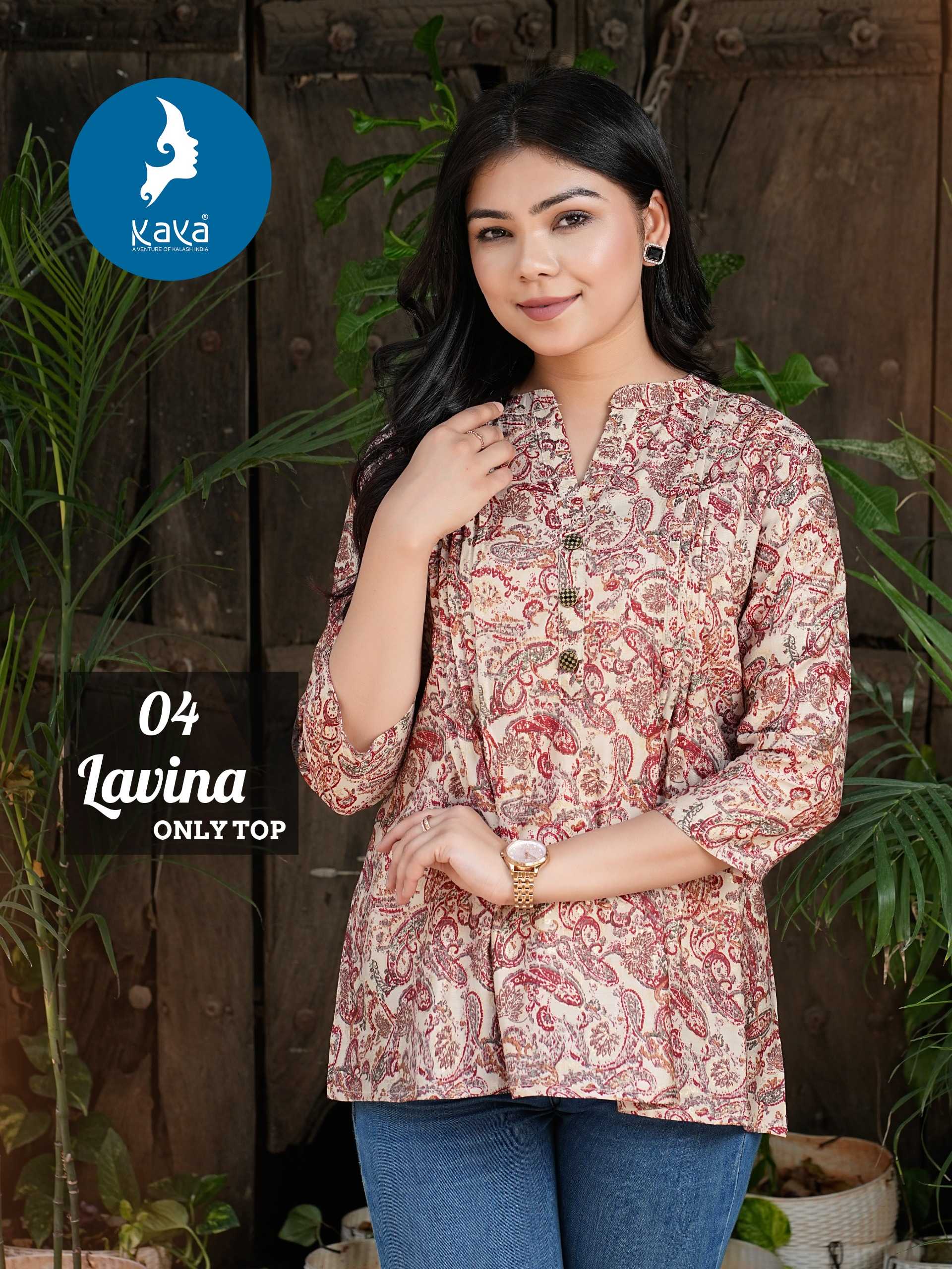 lavina by kaya stylish look chanderi modal fully stitch short kurti collection
