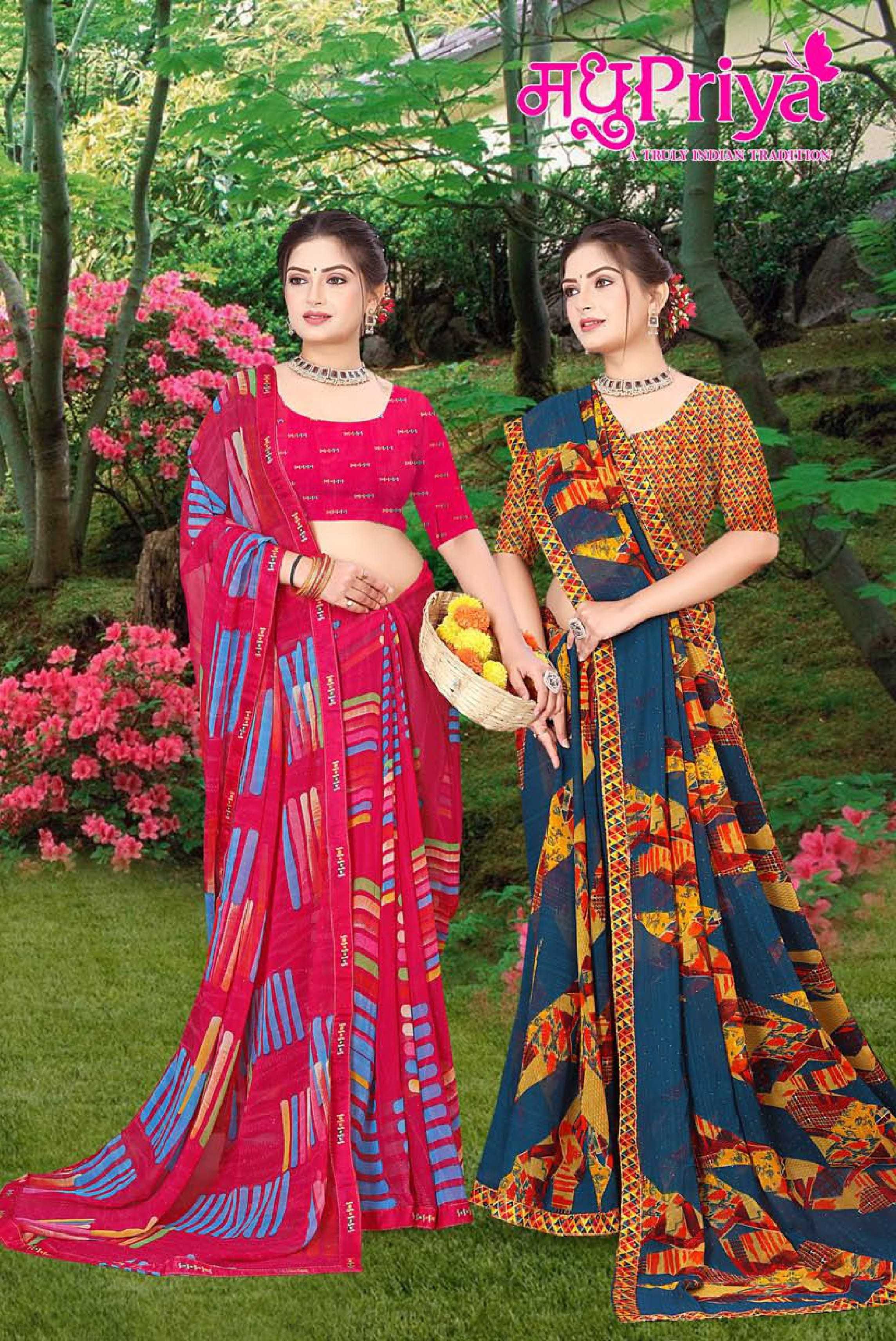 madhupriya launch mannat vol 1 swarovski fancy print daily wear saree 