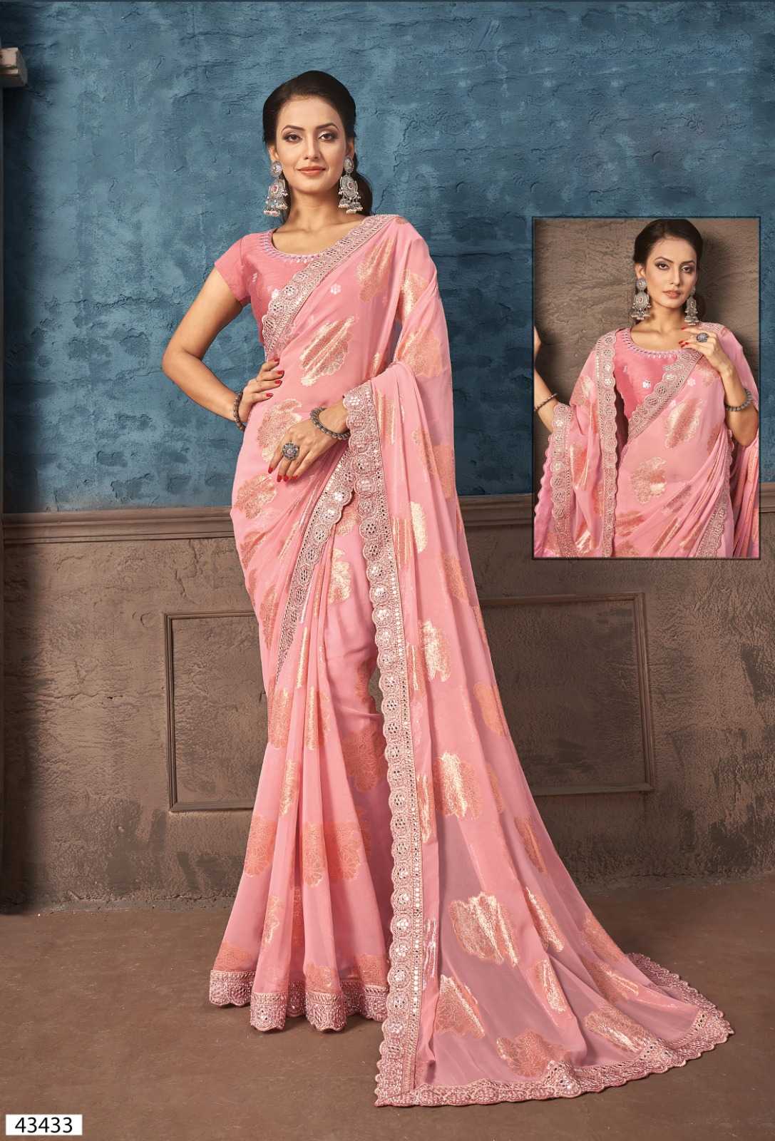 mahotsav norita 43400 series maanika traditional wear fancy georgette zari jacquard saree 
