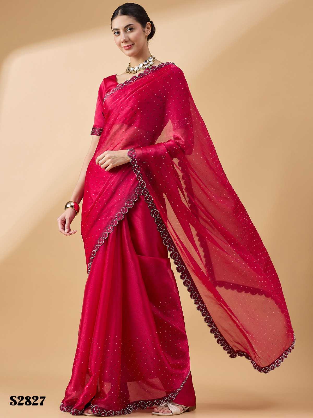 mahotsav presents radha stone swaroski fancy work organza classic look saree exports 