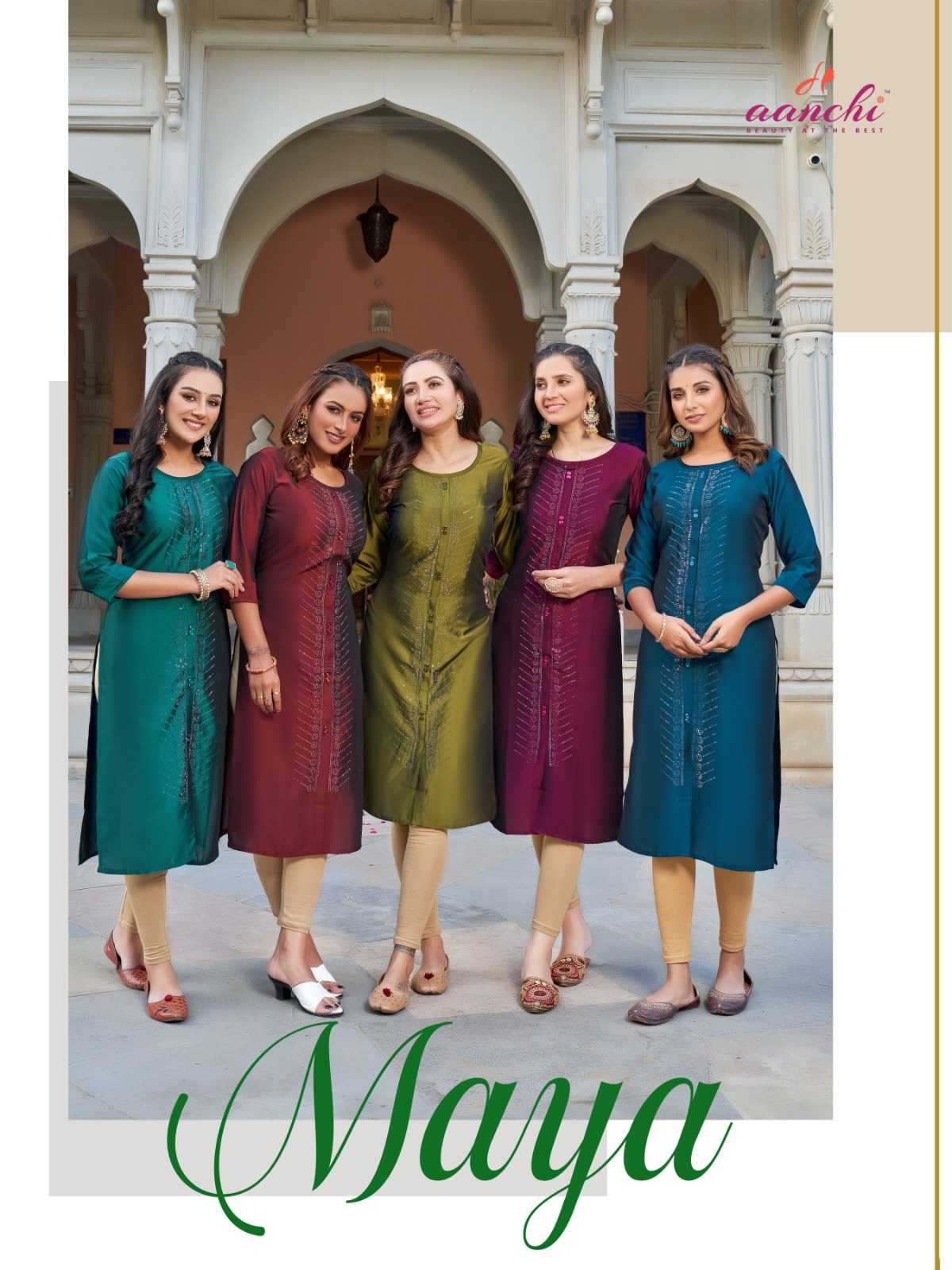 maya by aanchi latest rangeela silk diamond work readymade straight cut kurti exports