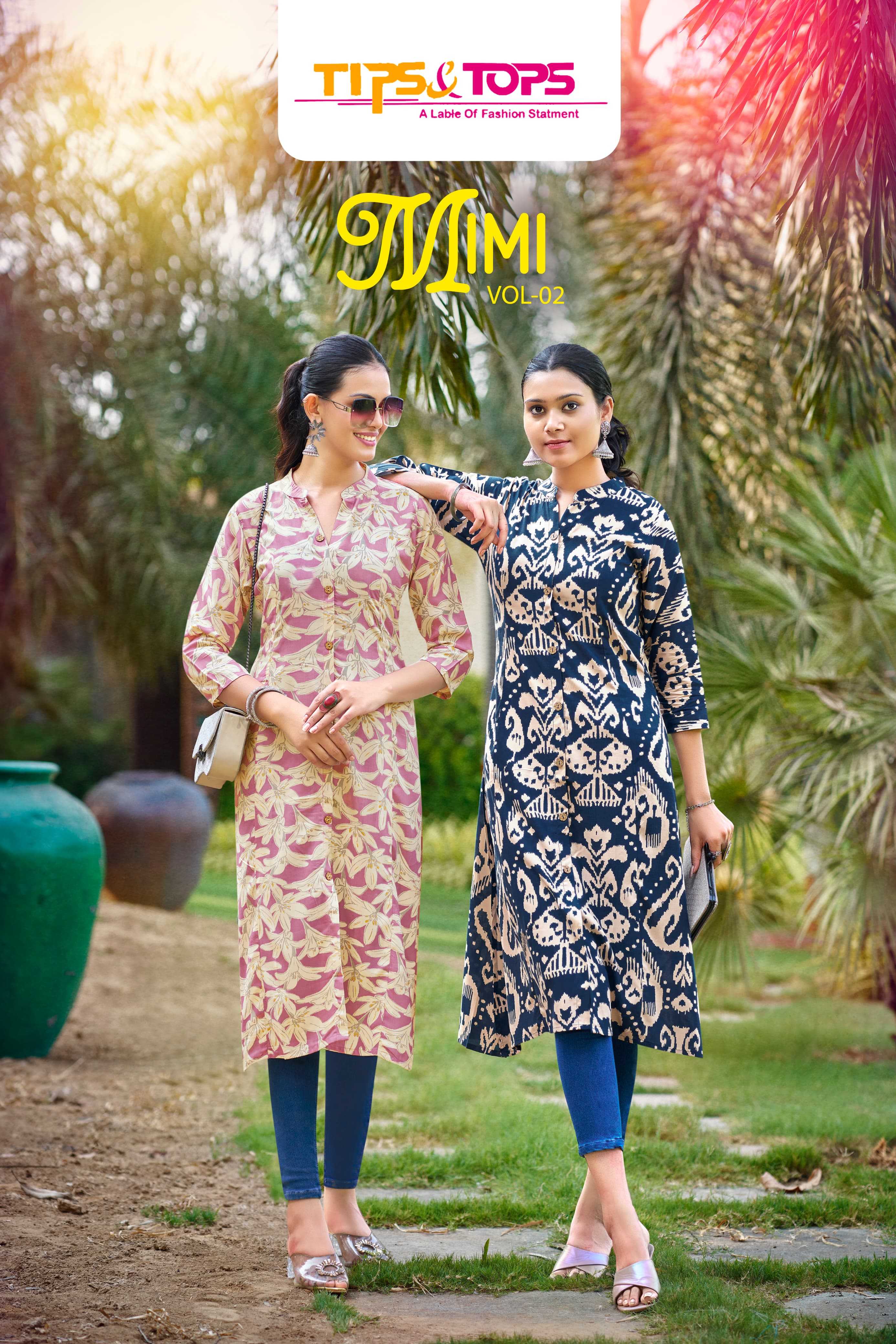 mimi vol 2 by tips & tops full stitch new trendy outfit a line pocket stylish kurti wholesaler 