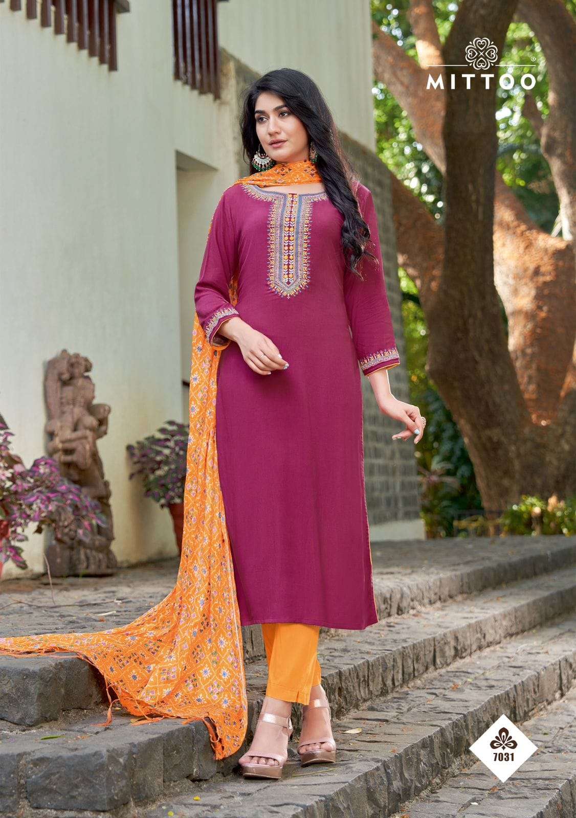 mittoo present bansri vol 4 readymade straight kurti bottom with chinon print dupatta