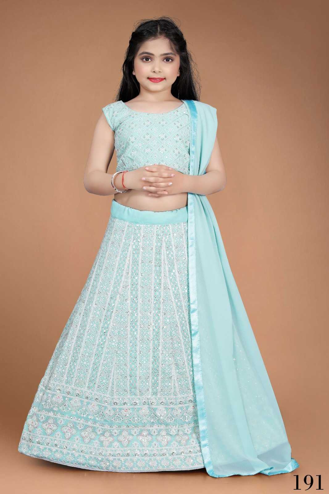 pr aaradhna vol 21 fully stitch georgette lucknowi chikan work kids wear lehenga collection