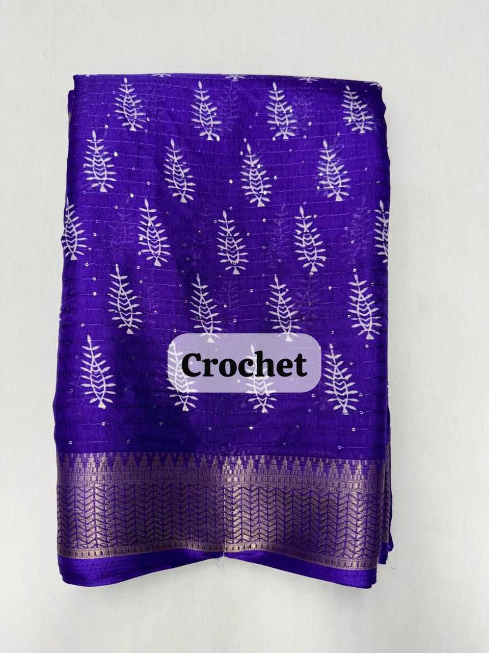 pr crochet on dola doby fancy border regular use purple saree collection